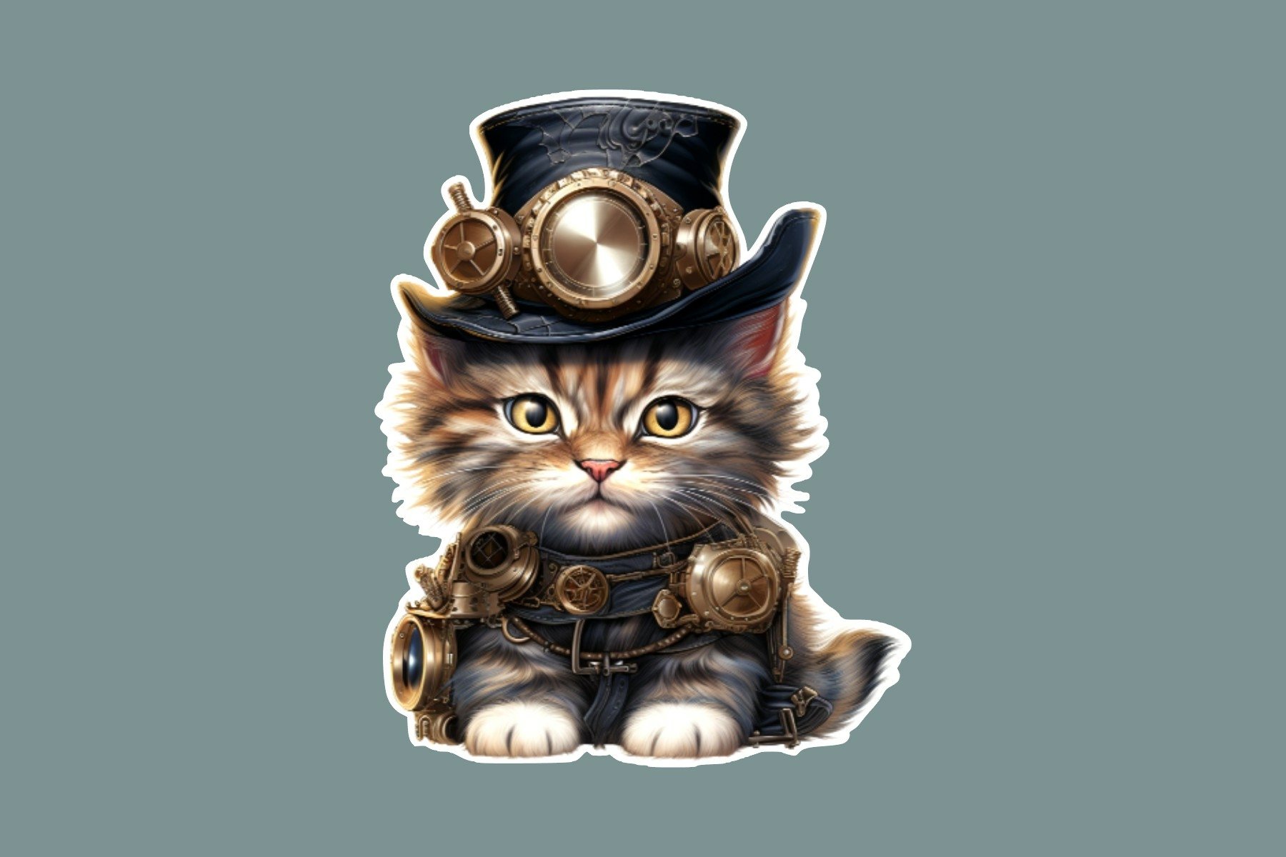 Steampunk Kitten Sticker Bundle With White Borders- Set of 4 view 3