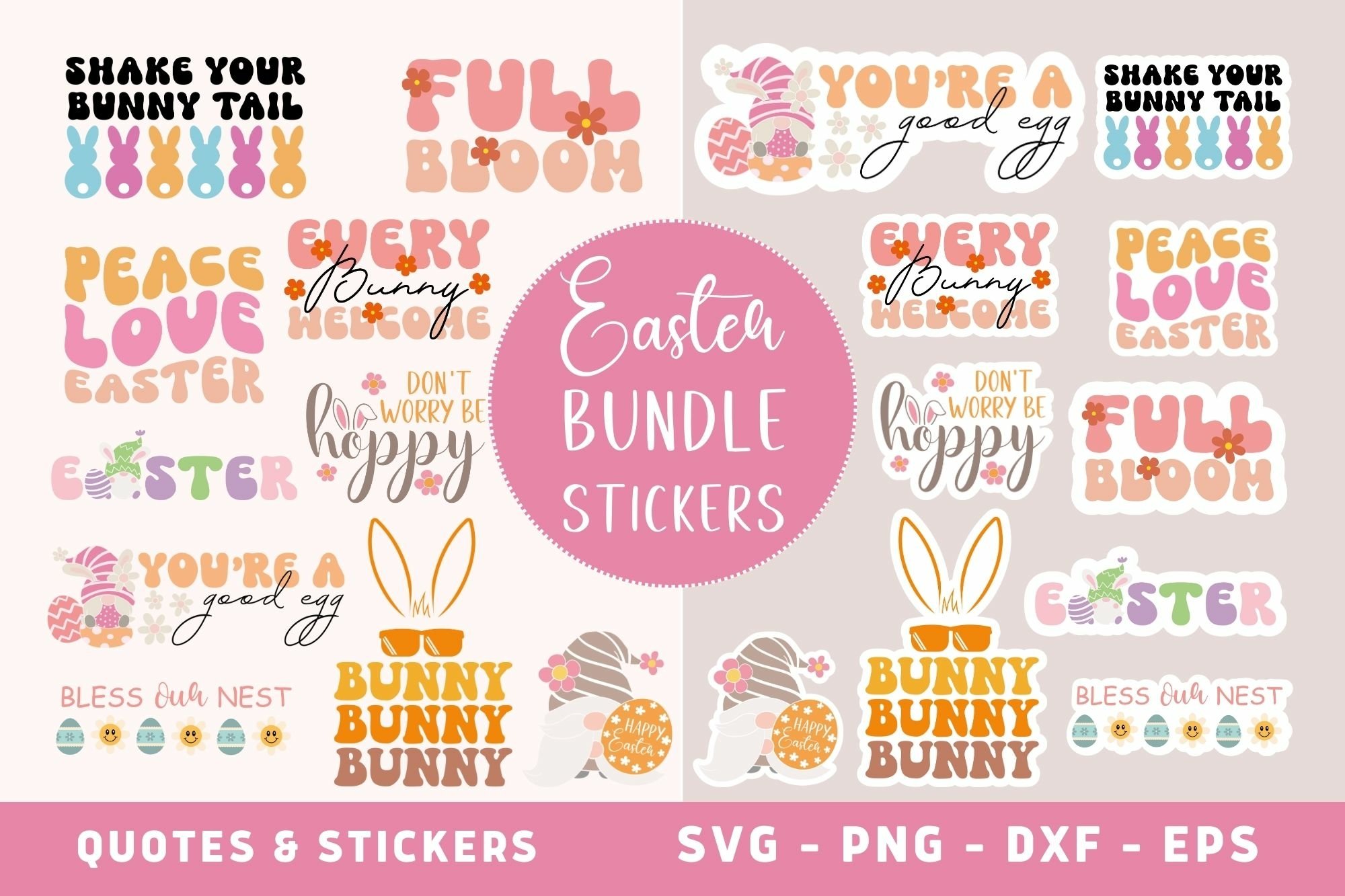 Easter Sticker Bundle, 10x Spring Quotes Stickers SVG