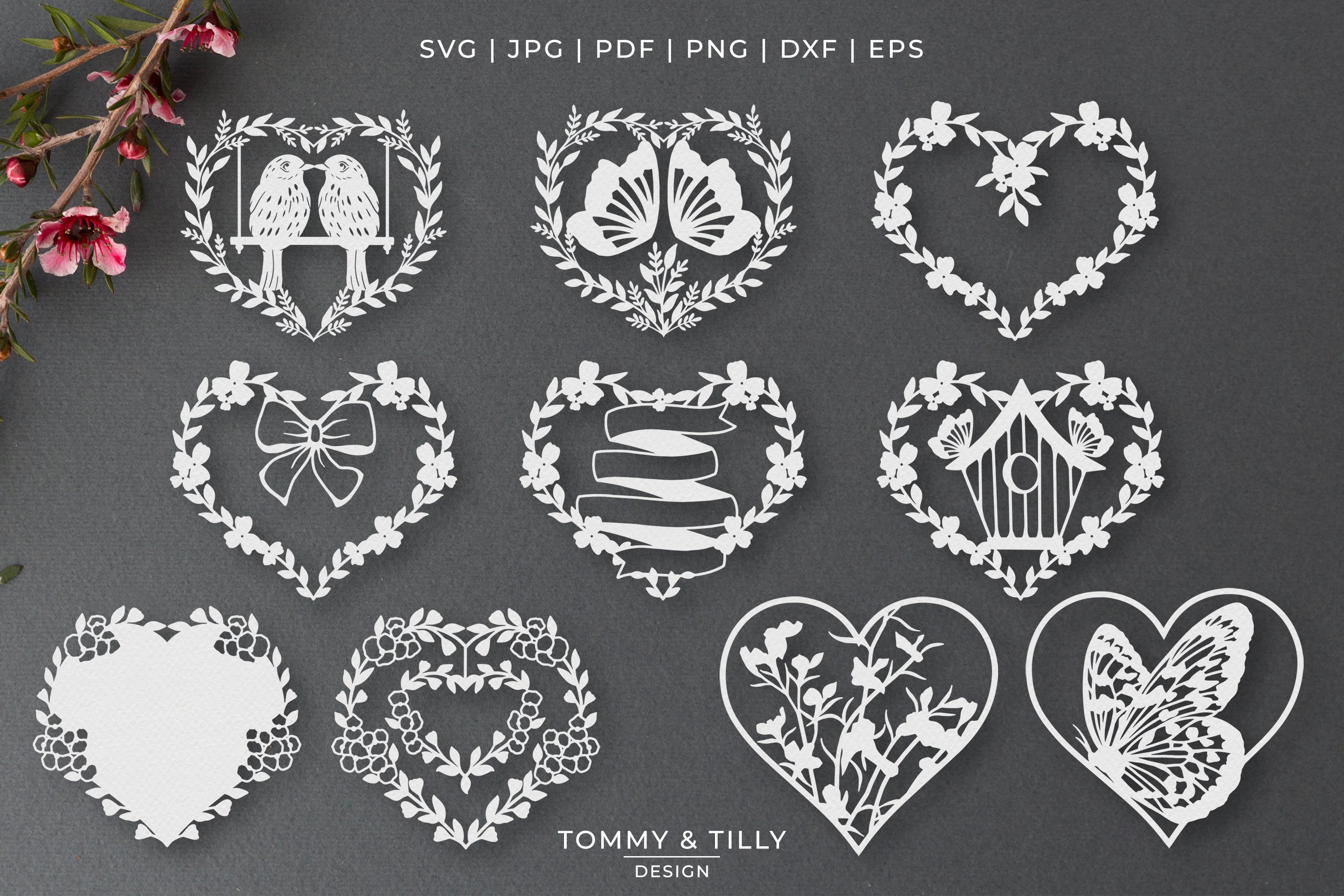 30 Designs! Romantic Hearts Bundle- SVG EPS DXF PNG PDF view 2