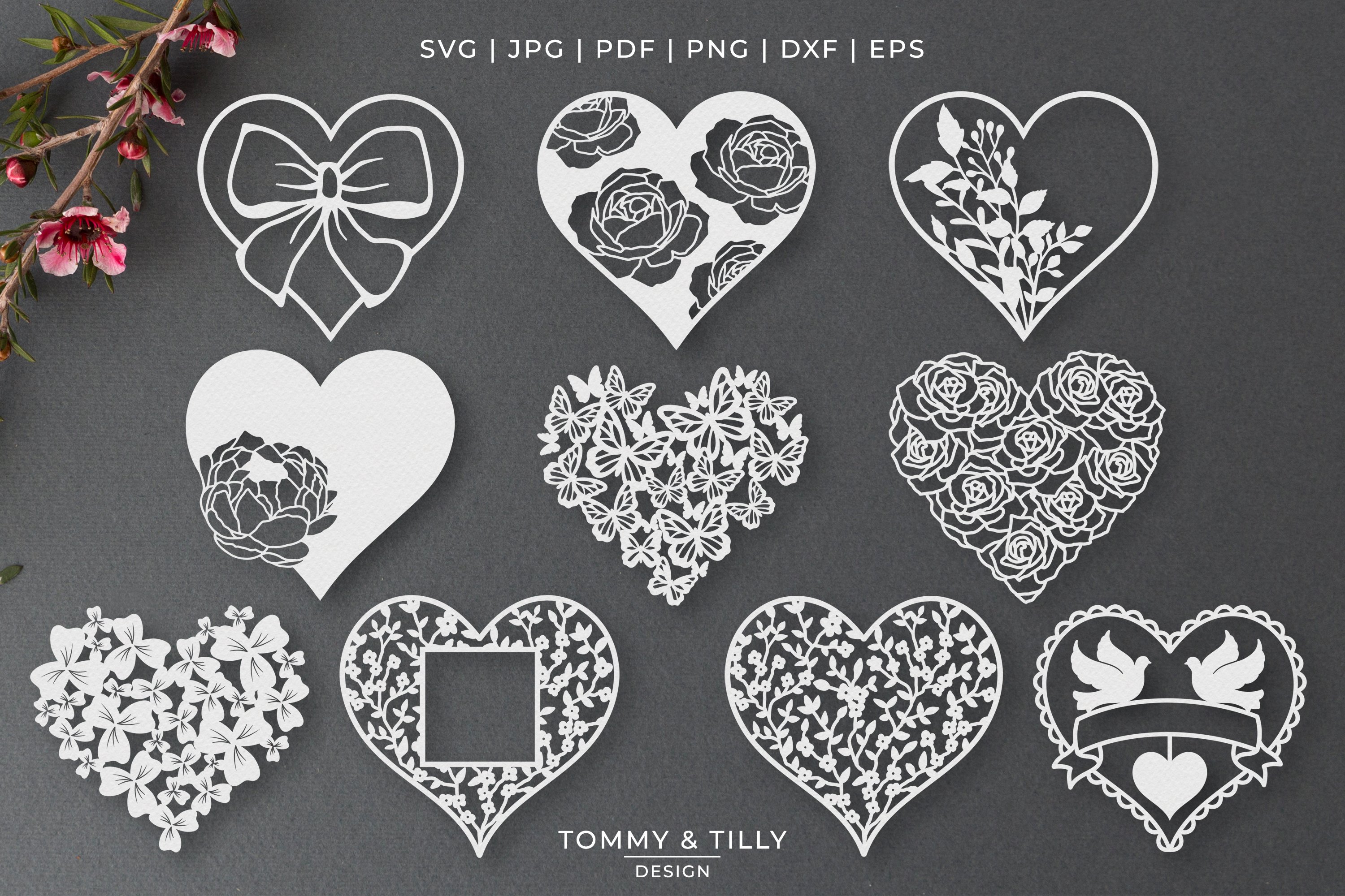 30 Designs! Romantic Hearts Bundle- SVG EPS DXF PNG PDF view 3