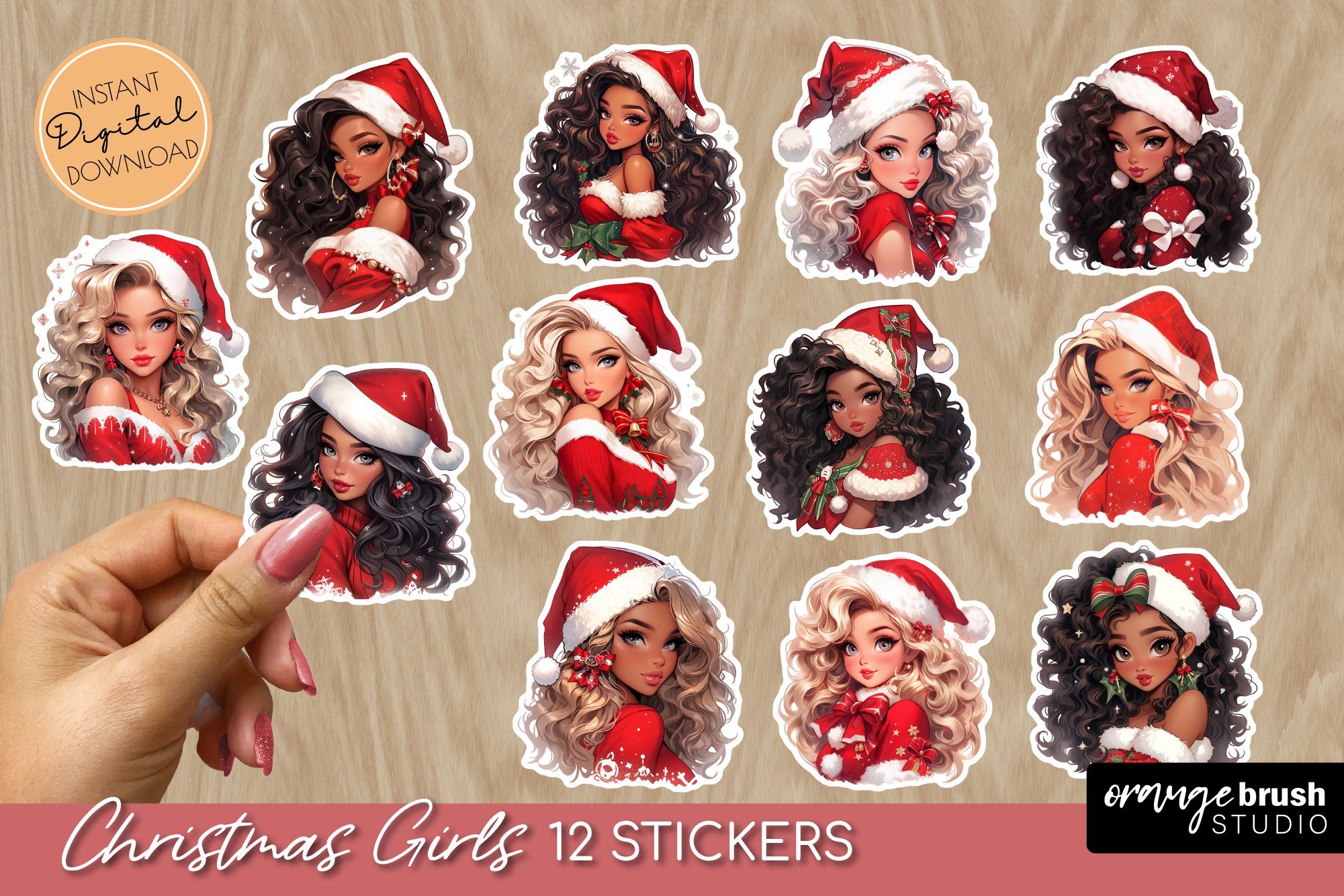 Christmas Girl Stickers, Printable Sticker Sheet
