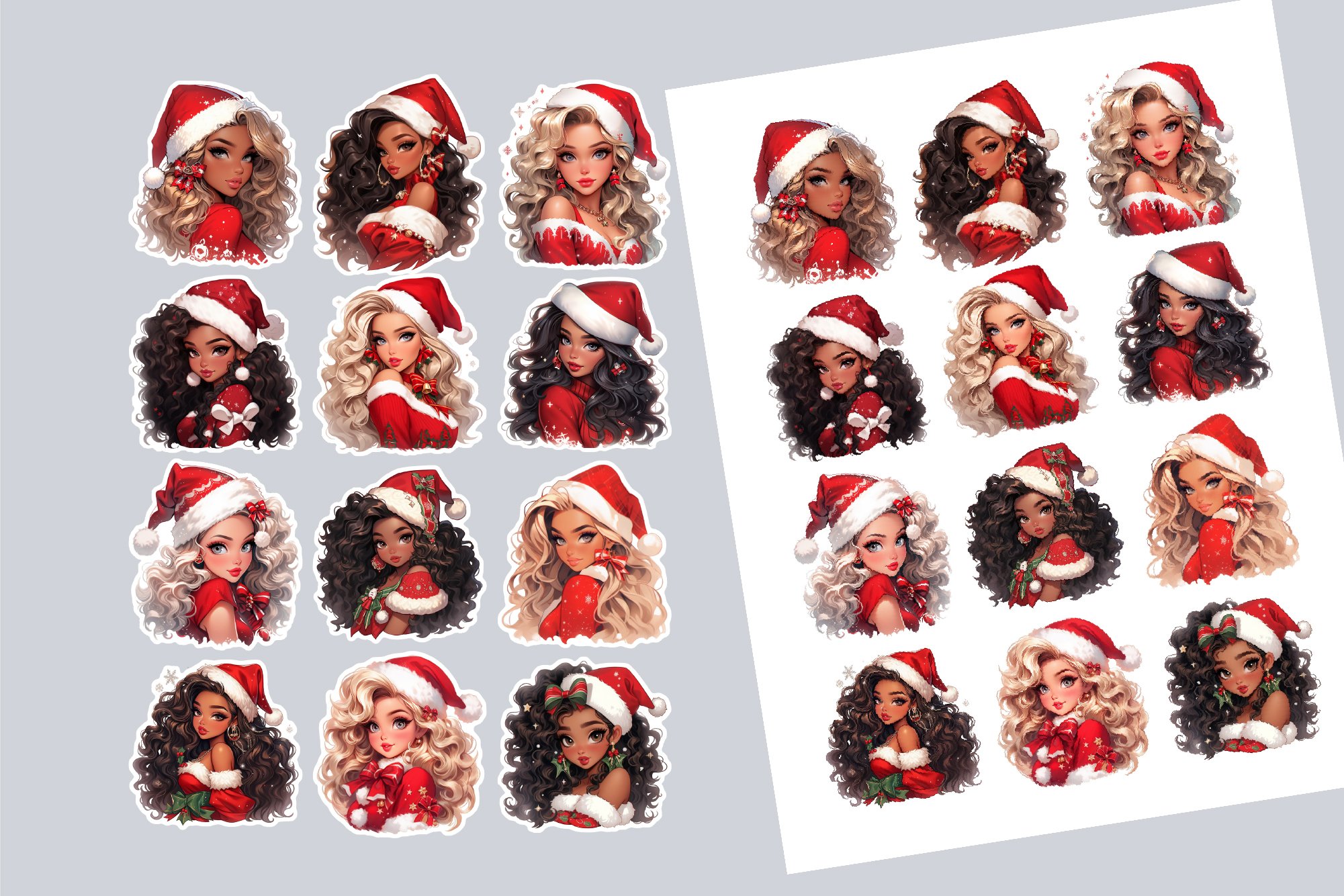 Christmas Girl Stickers, Printable Sticker Sheet view 2