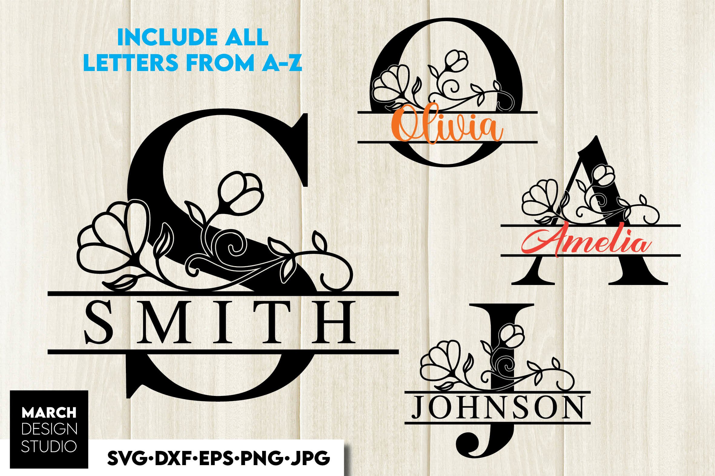 Monogram SVG, Floral Monogram SVG, Split Monogram SVG PNG