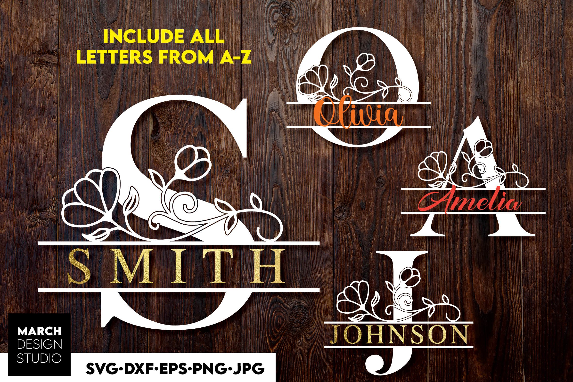 Monogram SVG, Floral Monogram SVG, Split Monogram SVG PNG view 3