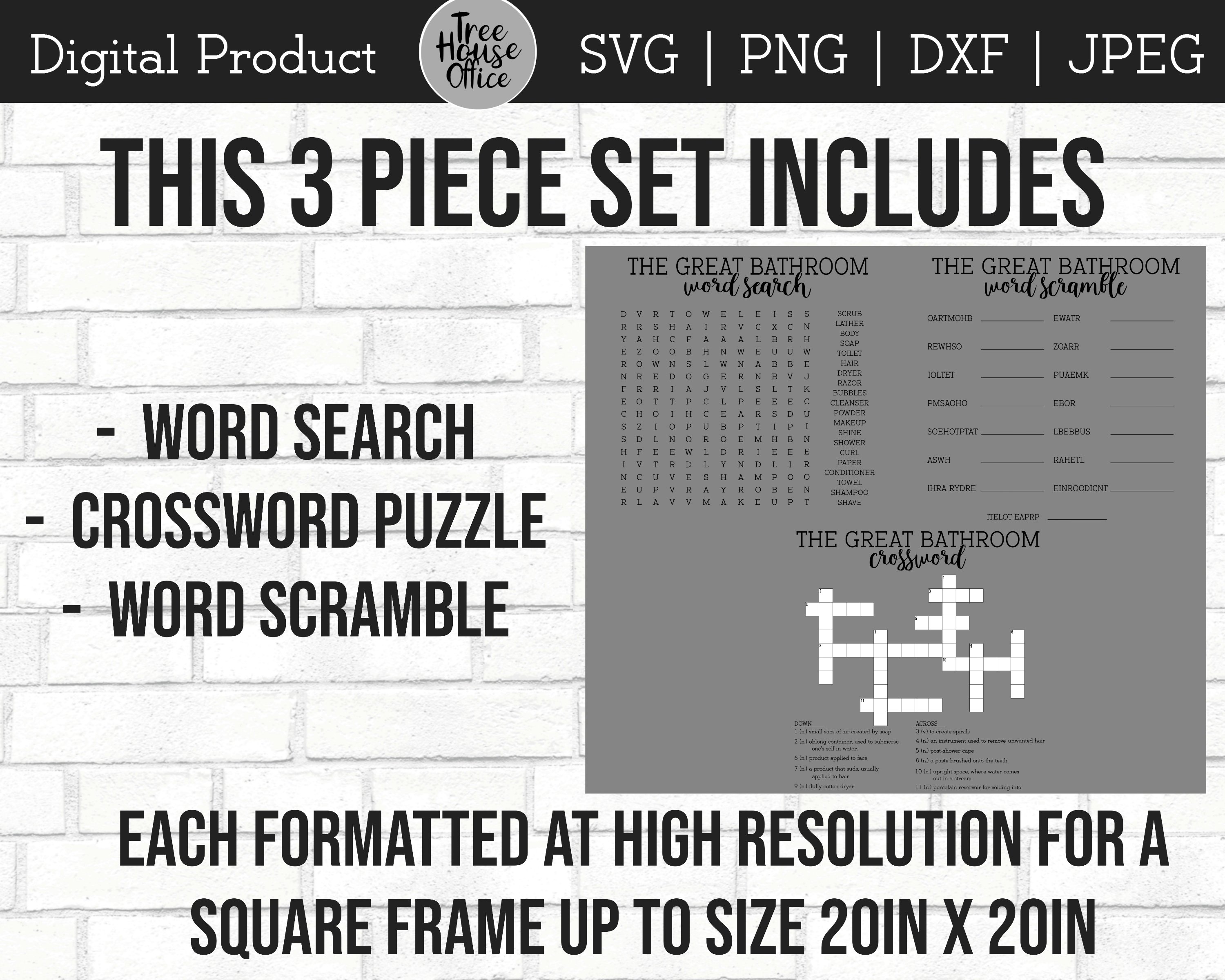 Funny Bathroom Signs Bundle, Forget Phone Word Search Square view 3