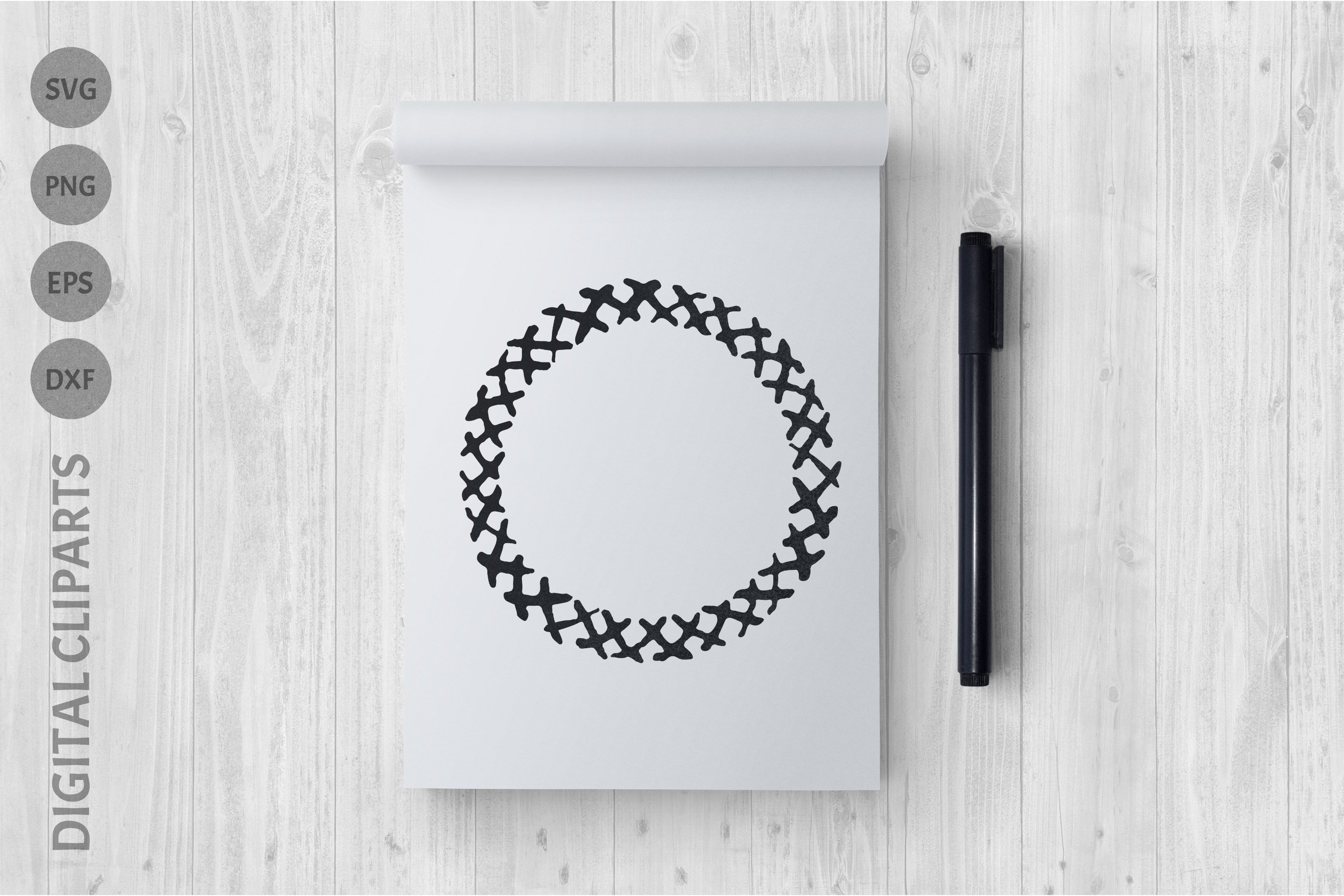 Vector Set of Round Ink Frames. Hand Drawn Backgrounds view 3