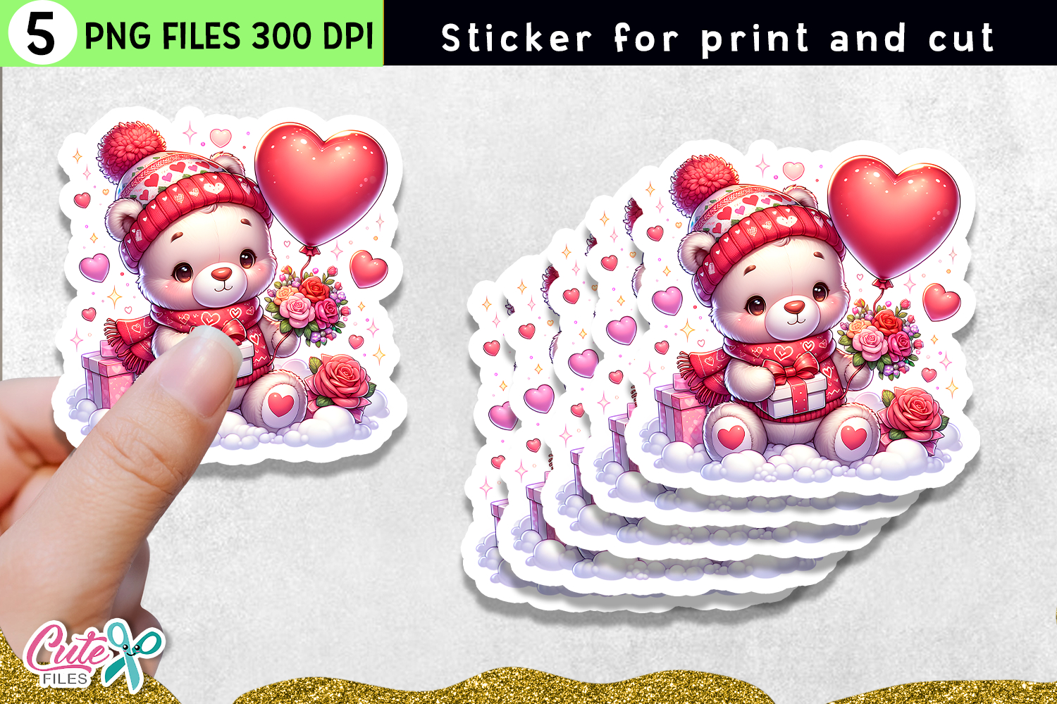 5 Valentine Stickers | Cute Love PNG Sublimation Pack view 2