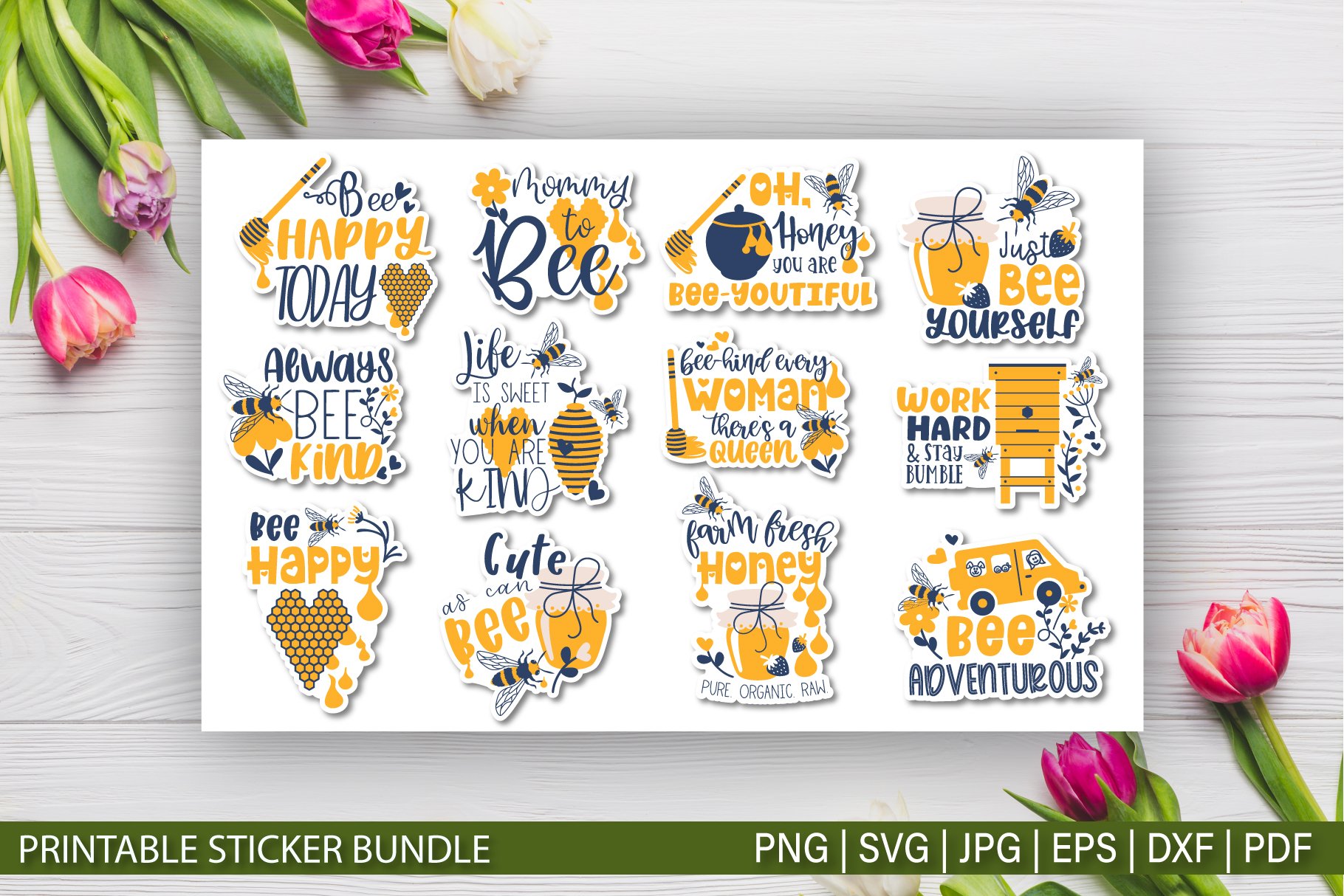 Bee and Honey stickers SVG | Printable Stickers for Cricut view 2