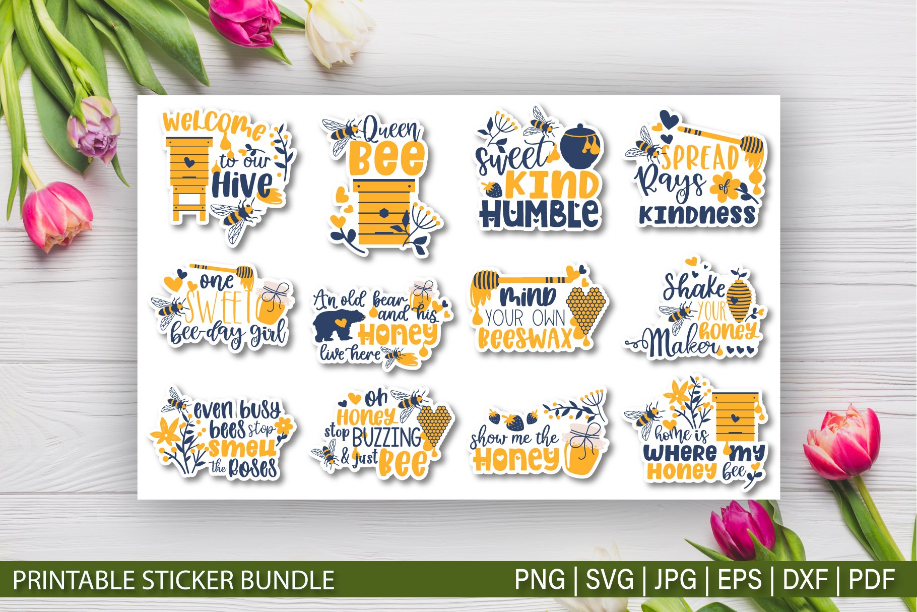 Bee and Honey stickers SVG | Printable Stickers for Cricut view 3