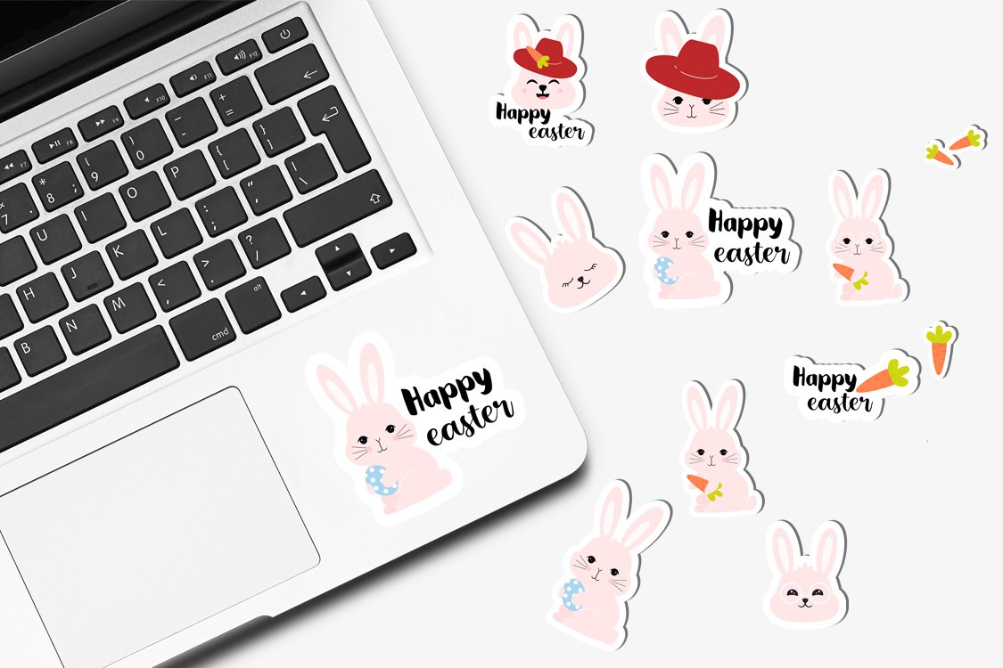 Bunny stickers. Happy easter stickers. Printable stickers view 2