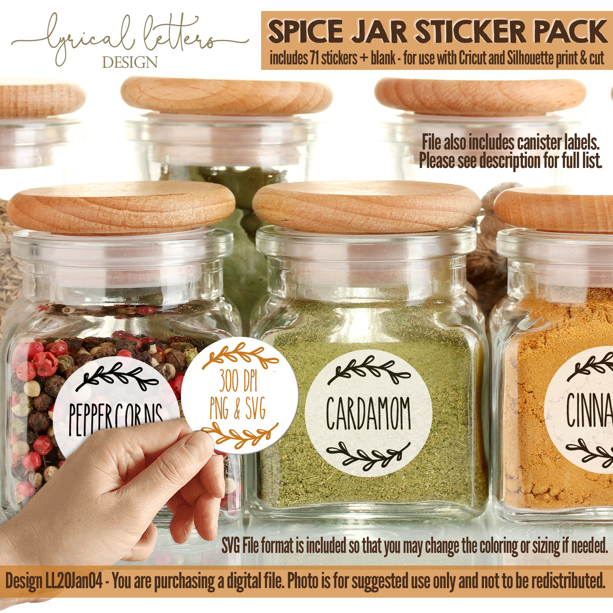 Spice Jar and Pantry Label Sticker Bundle LL20Jan04 view 3