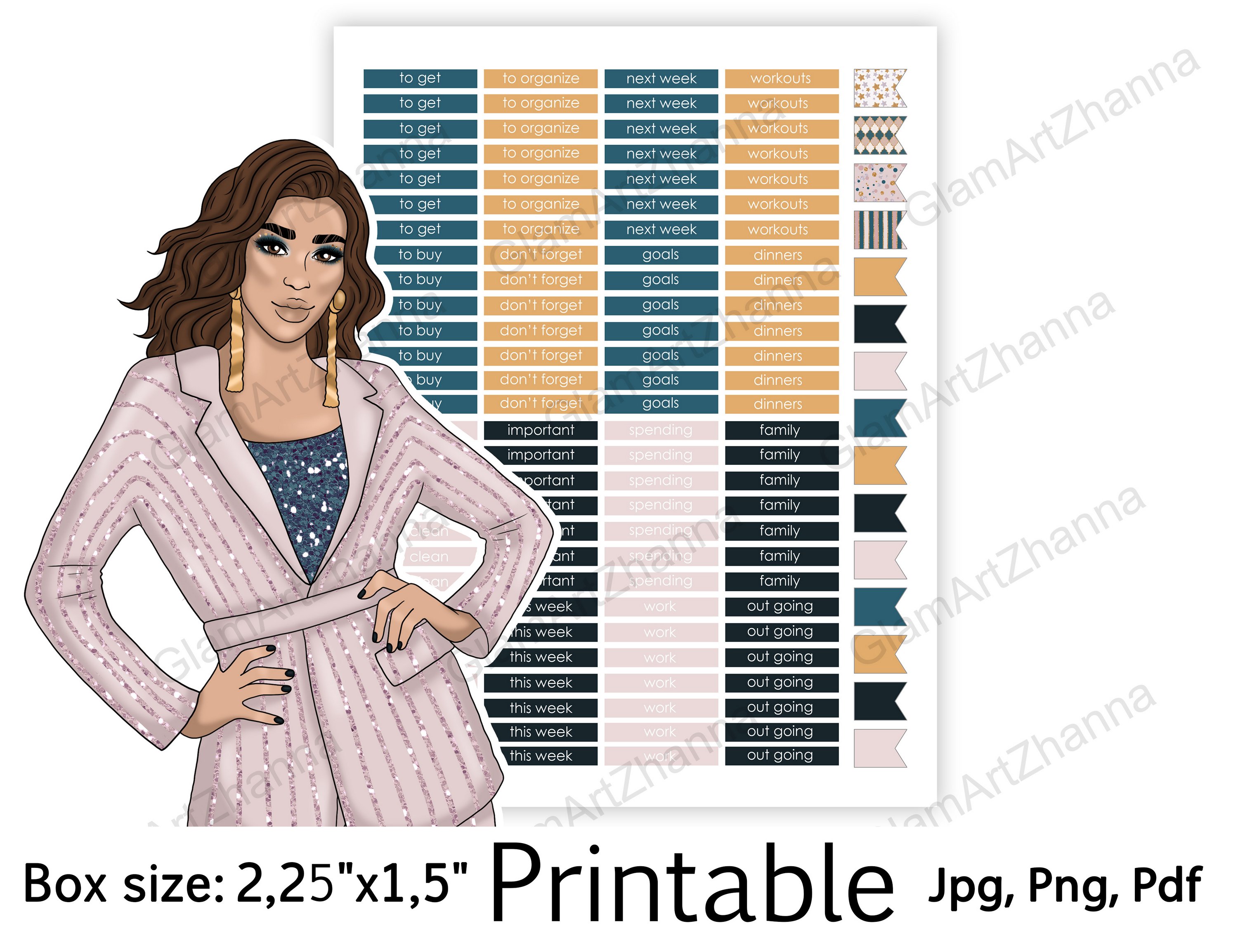 Happy New Year! Printable Sticker BoxSize 2,25"x1,5" view 2