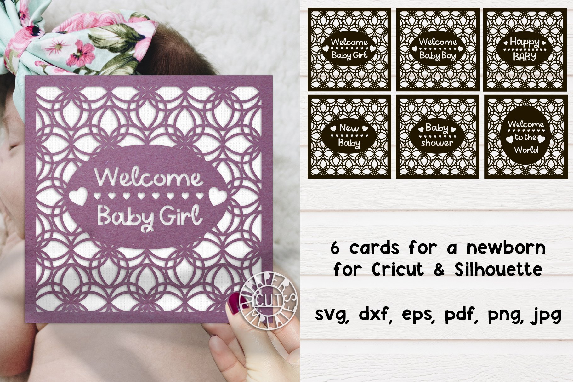 SVG 6 Newborn Cards Set for Silhouette   Cricut