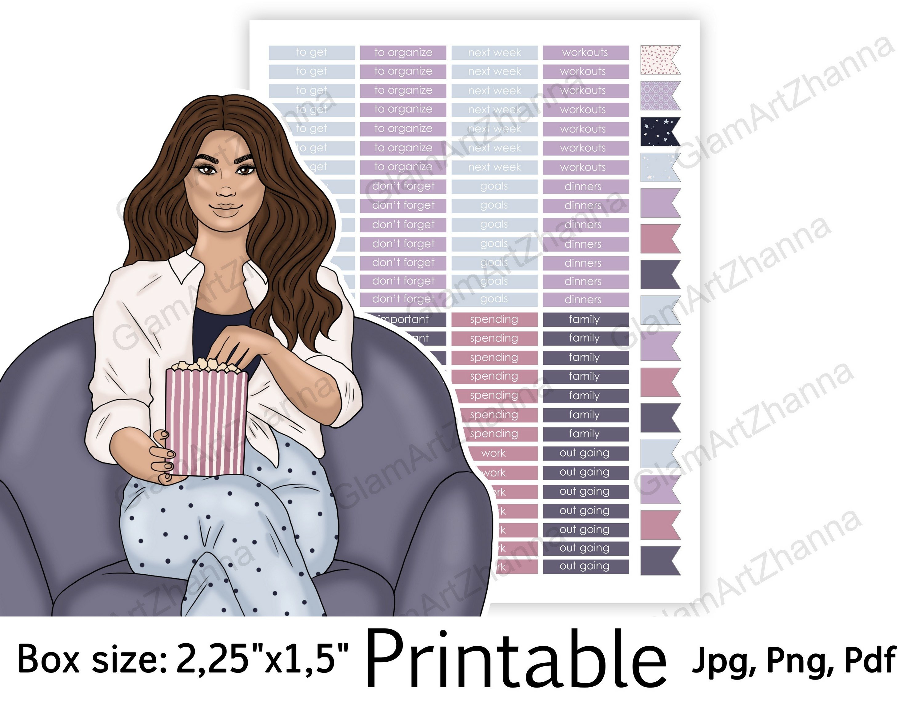 Movie Night Weekend Printable Sticker Box Size 2,25"x1,5" view 2