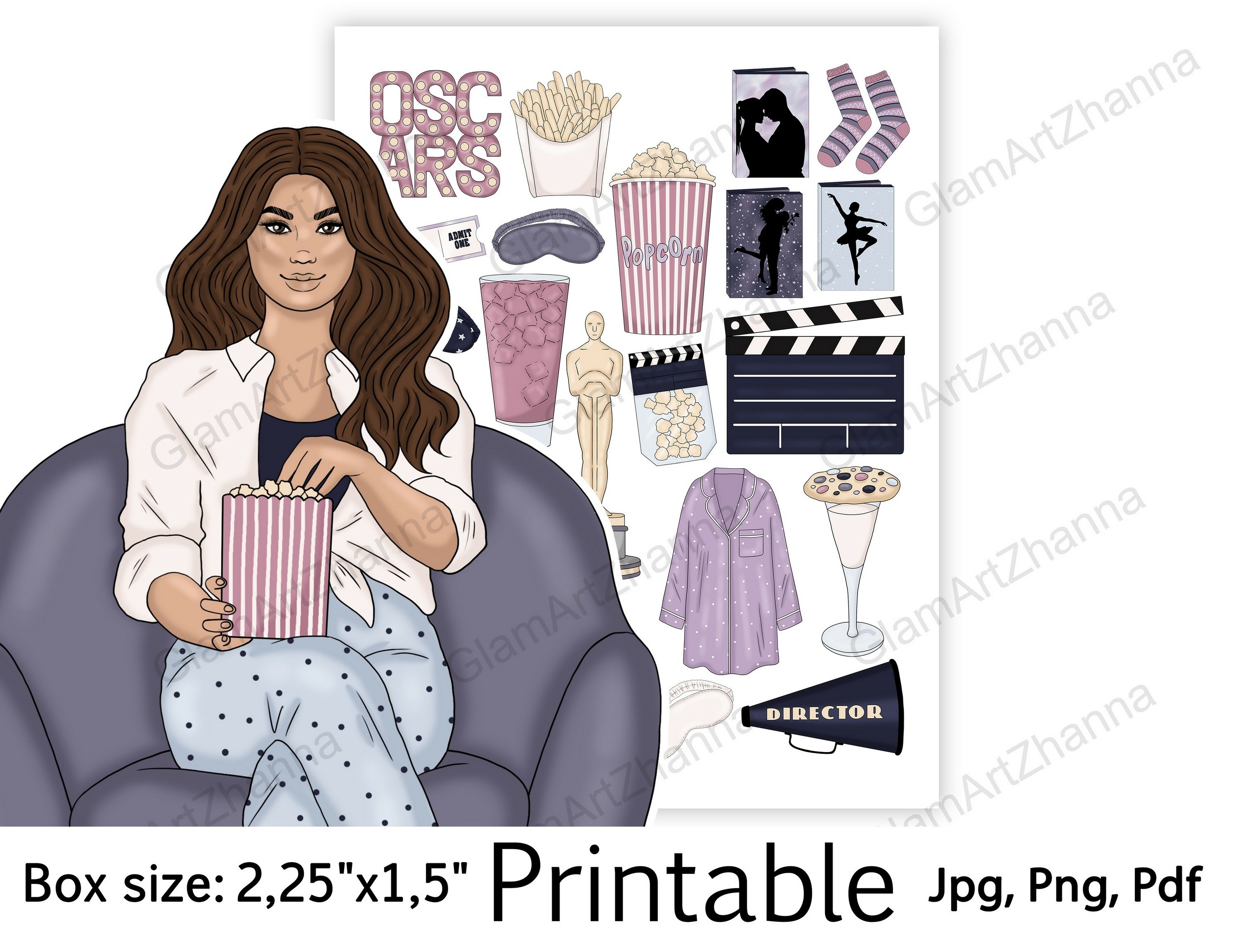 Movie Night Weekend Printable Sticker Box Size 2,25"x1,5" view 3