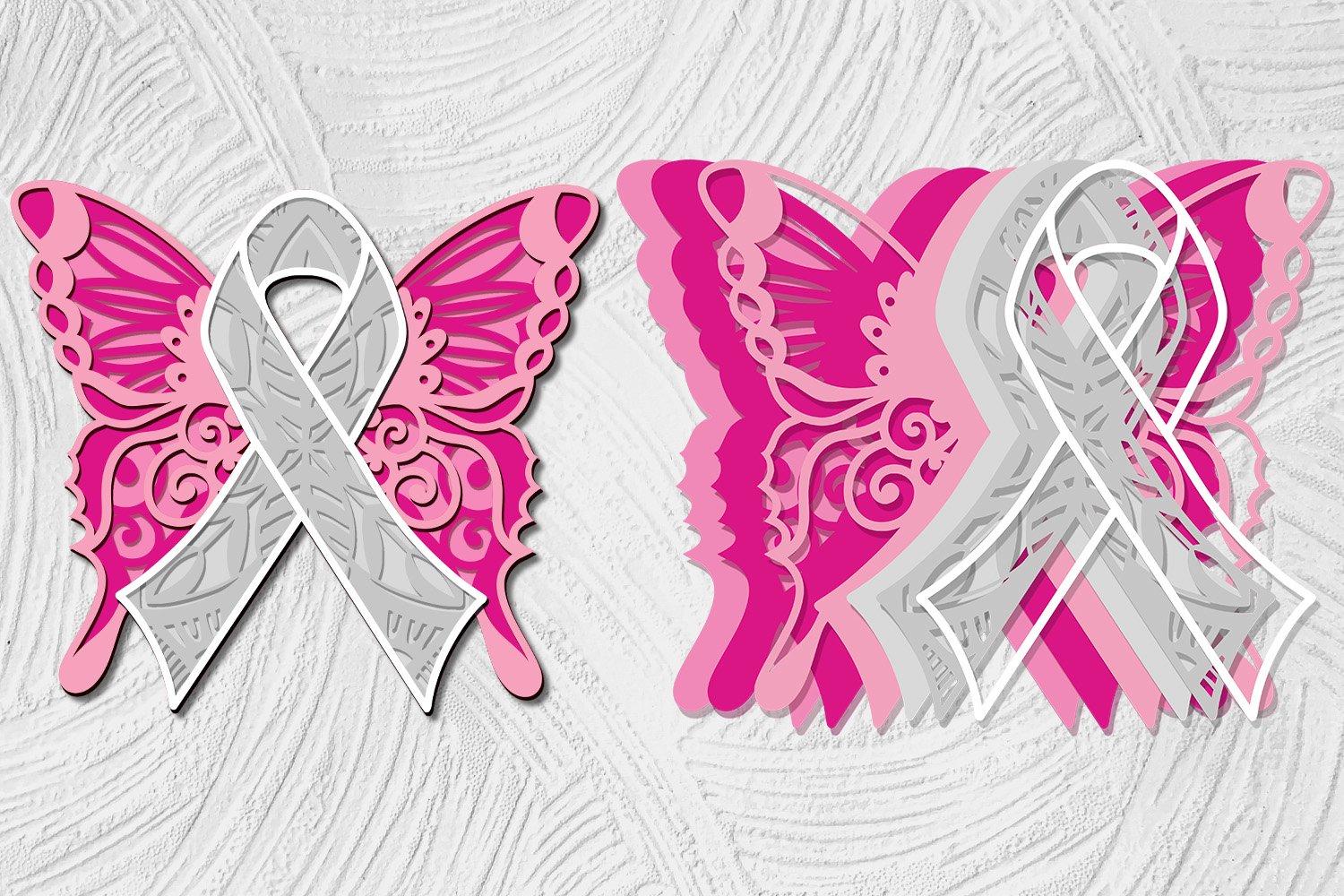 3D Pink Ribbons Layered bundle of 5 designs Breast Cancer view 3