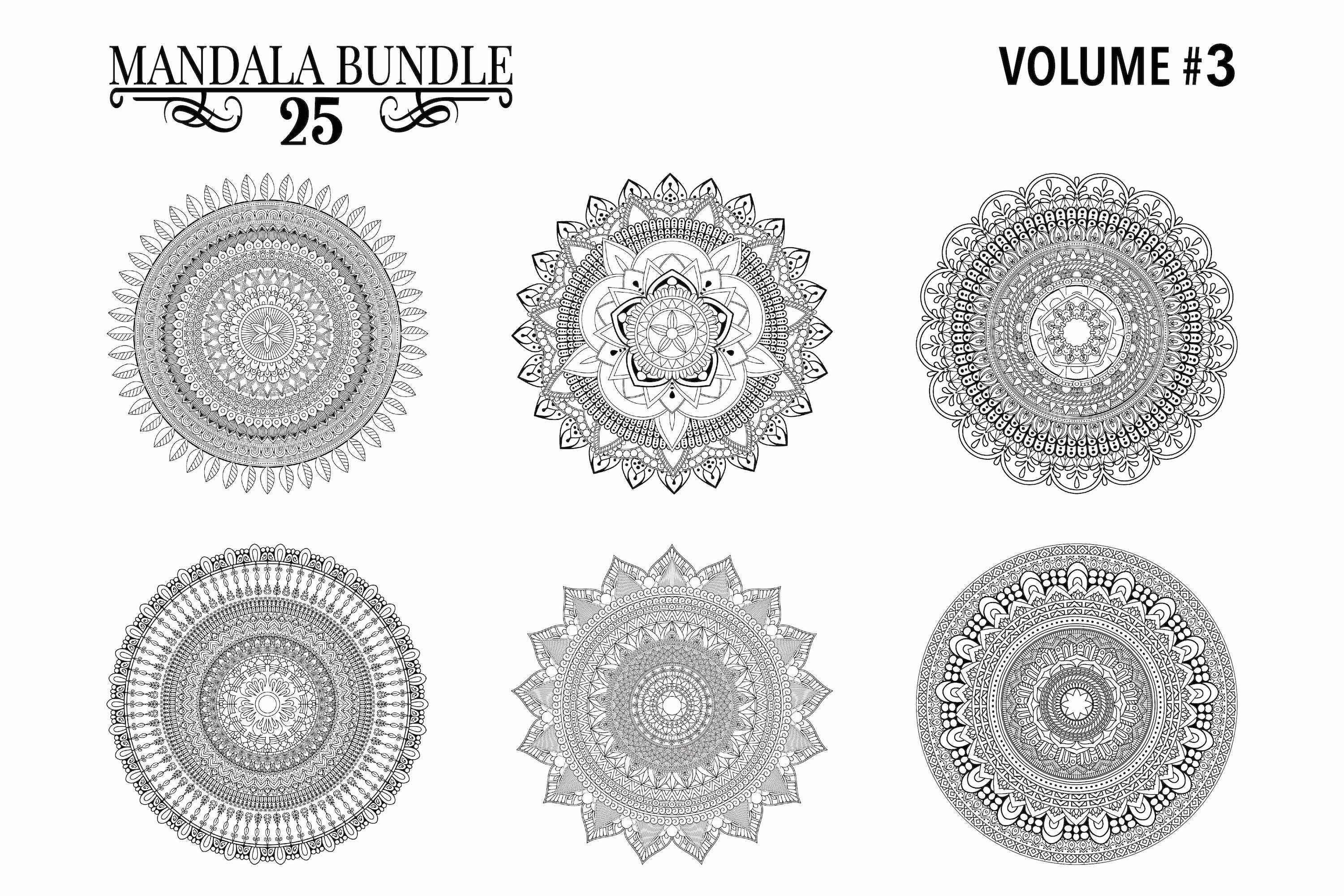 Mandala Bundle 25 Ornaments KDP Interior Coloring #Volume3 view 3