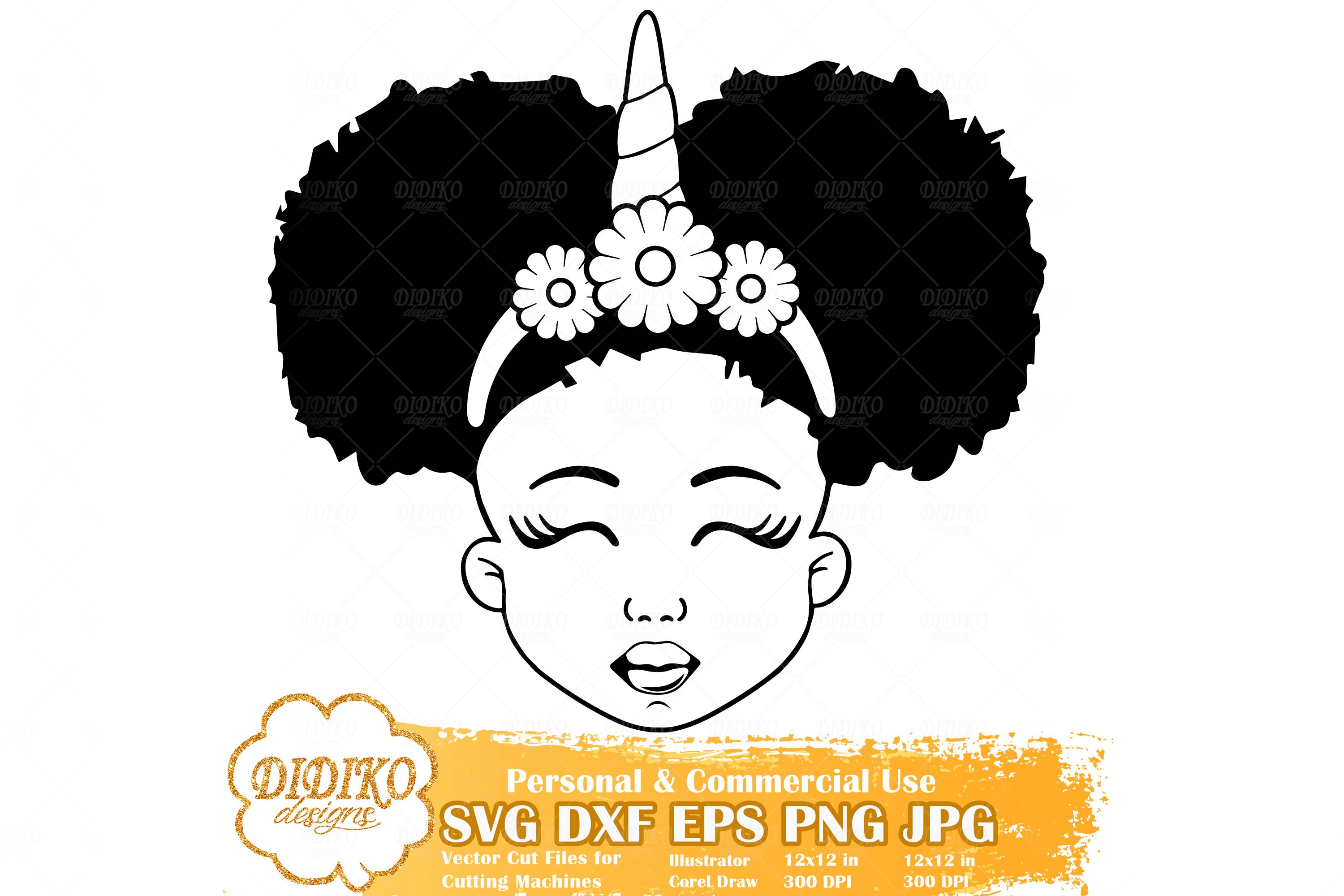 Black Girl Bundle SVG | Afro Girl Unicorn | Silhouette File view 2