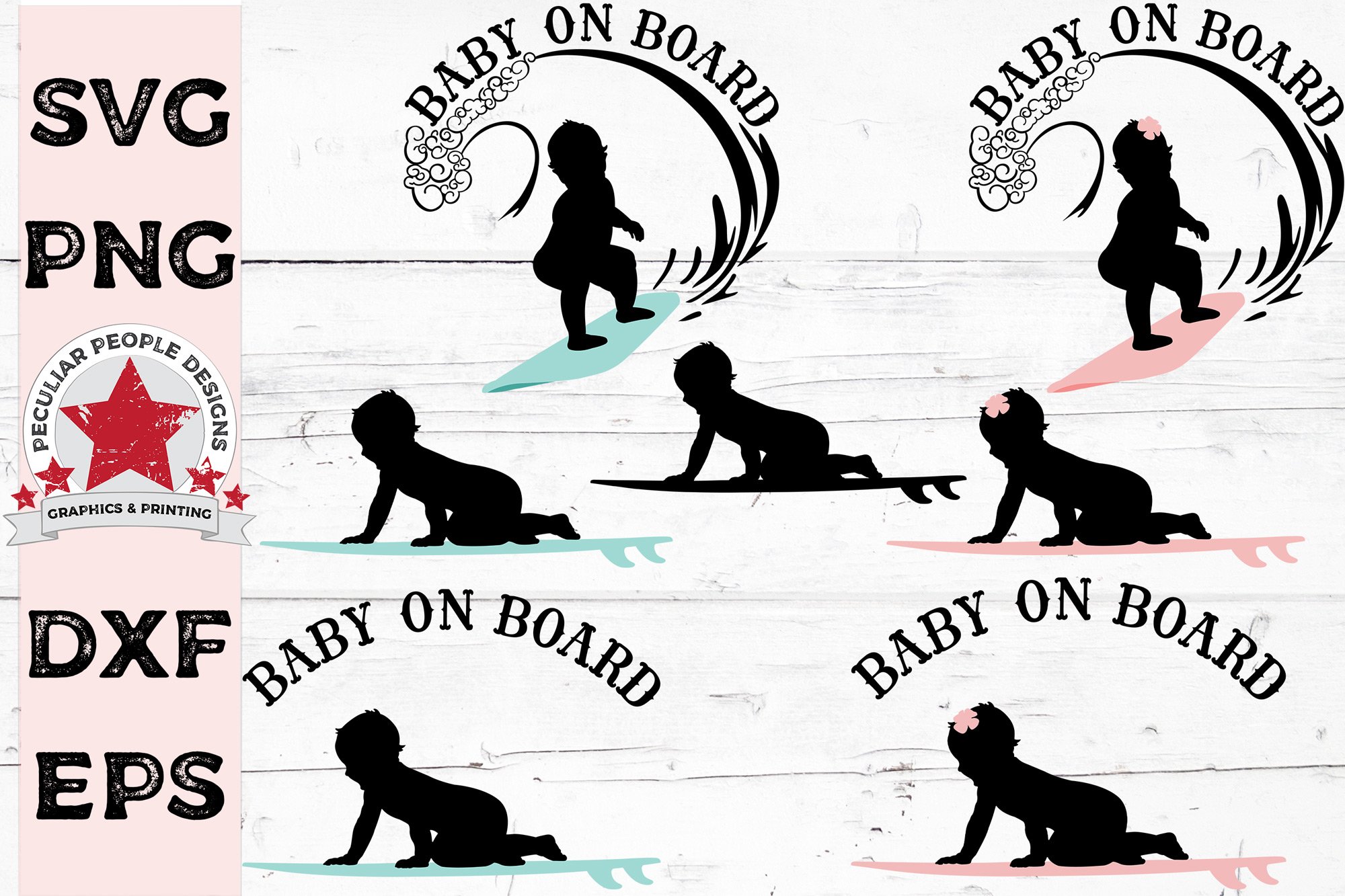 Big Bundle Baby On Board Surfer Skateboarder Snowboarder SVG view 3