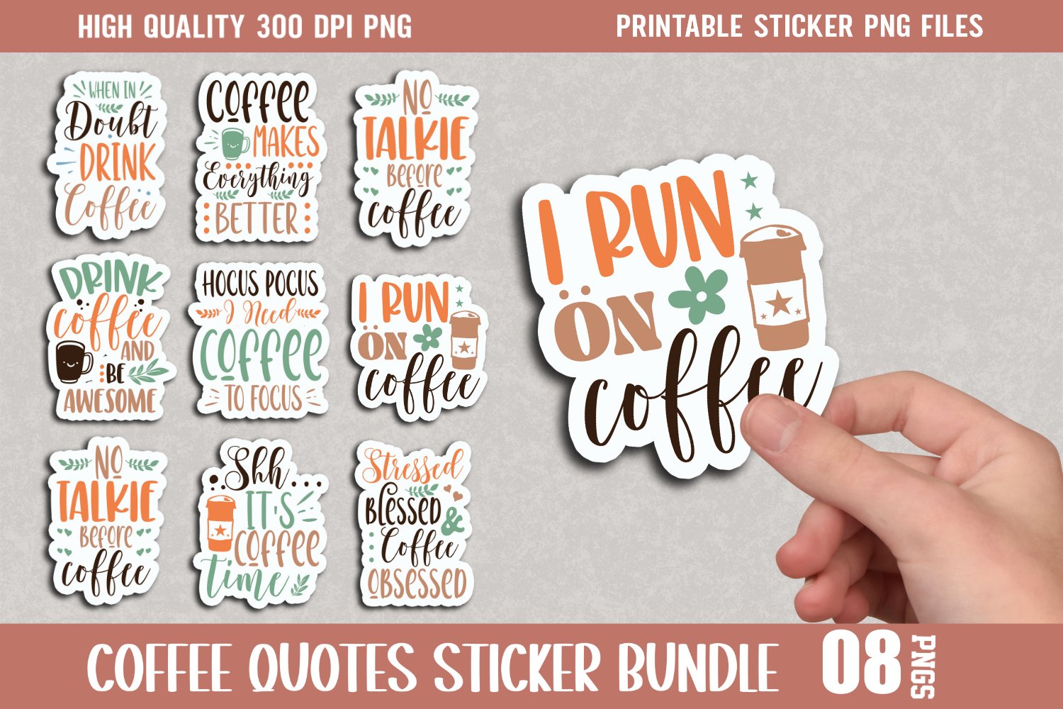 Coffee Sticker Bundle, Printable Coffee Sticker Bundle