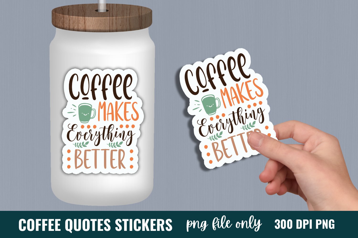 Coffee Sticker Bundle, Printable Coffee Sticker Bundle view 2