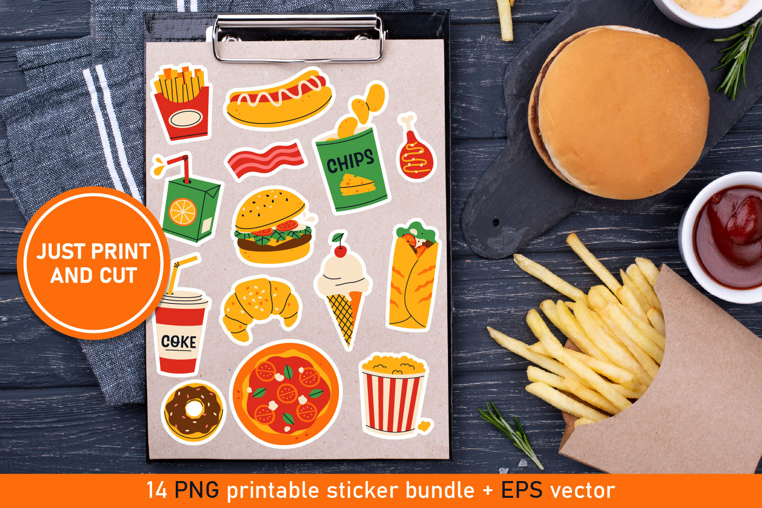 Junk food elements sticker bundle|14 png stickers design
