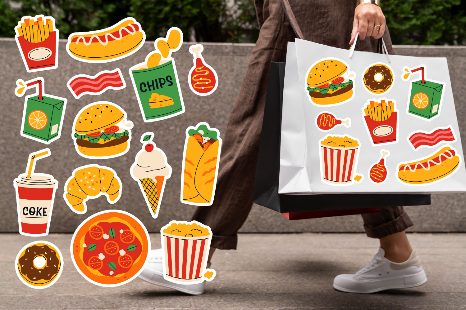 Junk food elements sticker bundle|14 png stickers design view 2