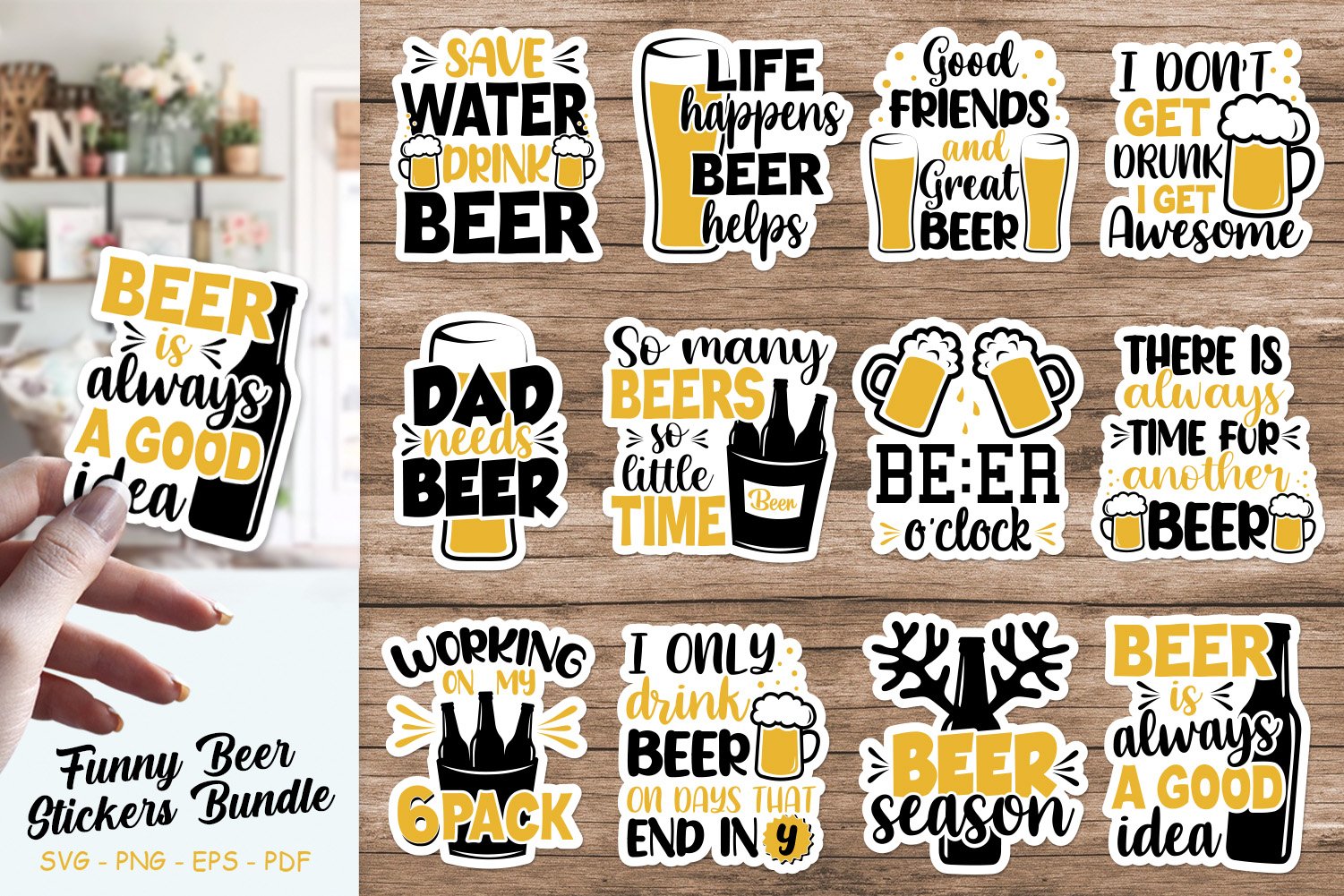 Funny Beer Sticker Bundle Svg, Beer Quotes Svg, Sticker Beer
