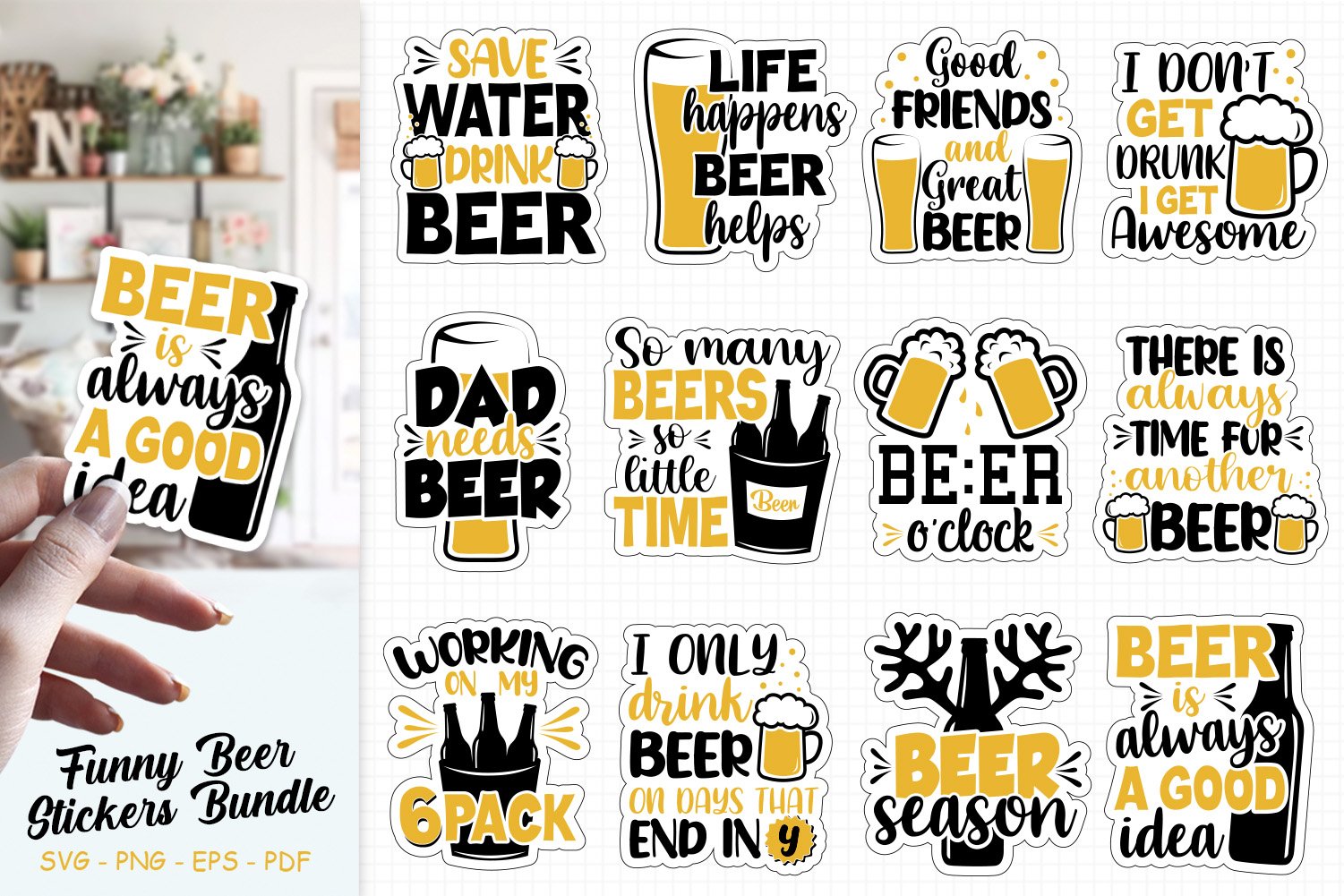 Funny Beer Sticker Bundle Svg, Beer Quotes Svg, Sticker Beer view 2