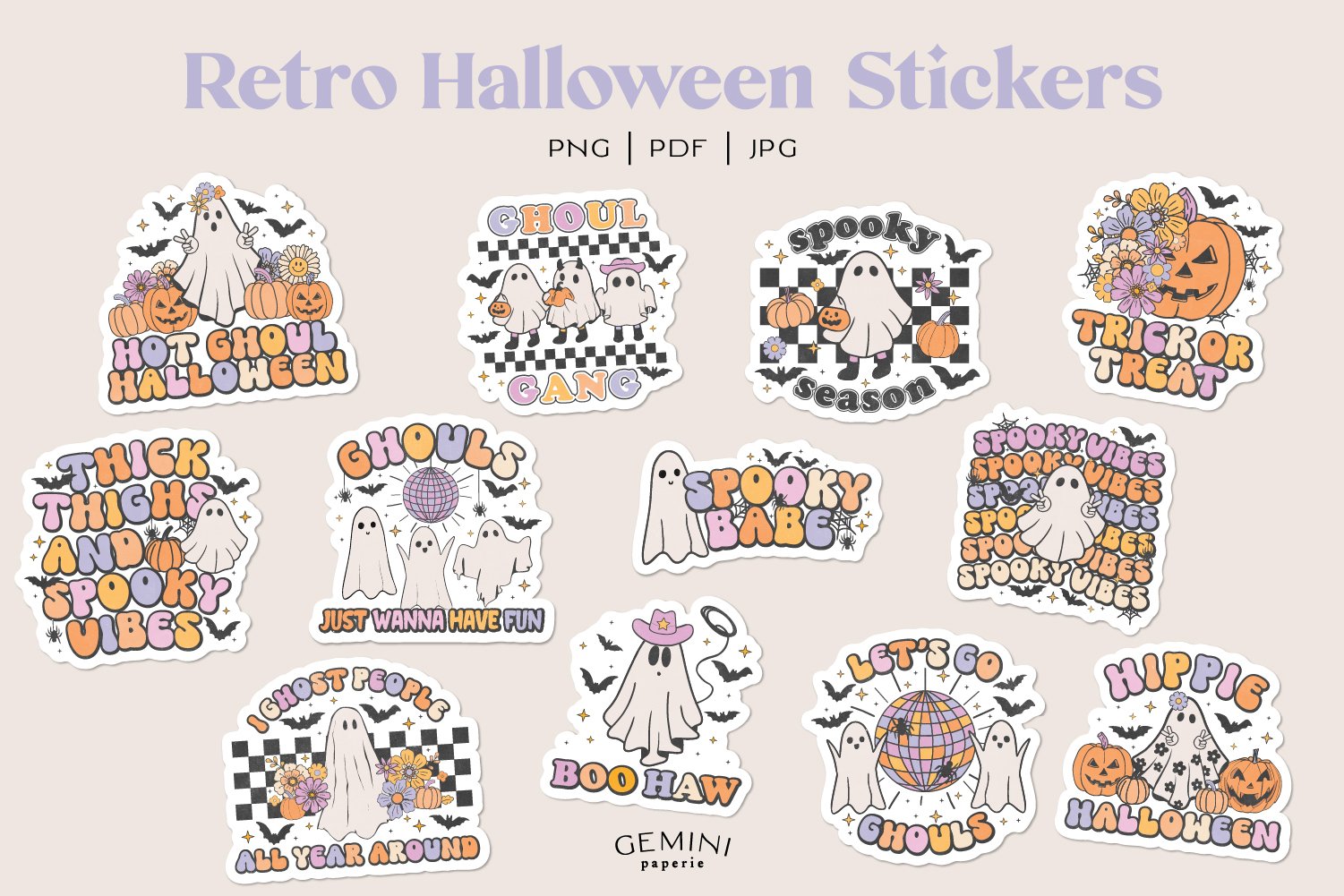 Retro Halloween Stickers | Halloween PNG Stickers