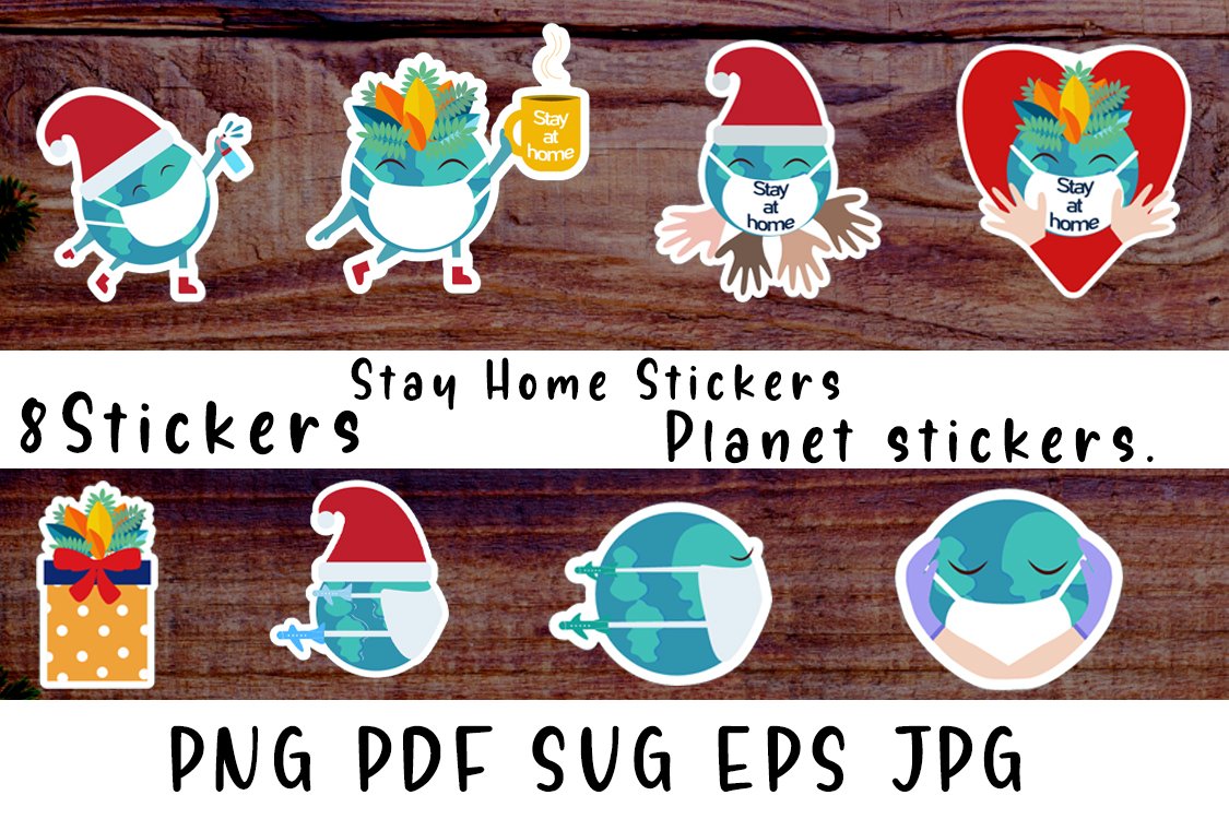 stickers png. Planner stickers.Stickers Planet character view 2