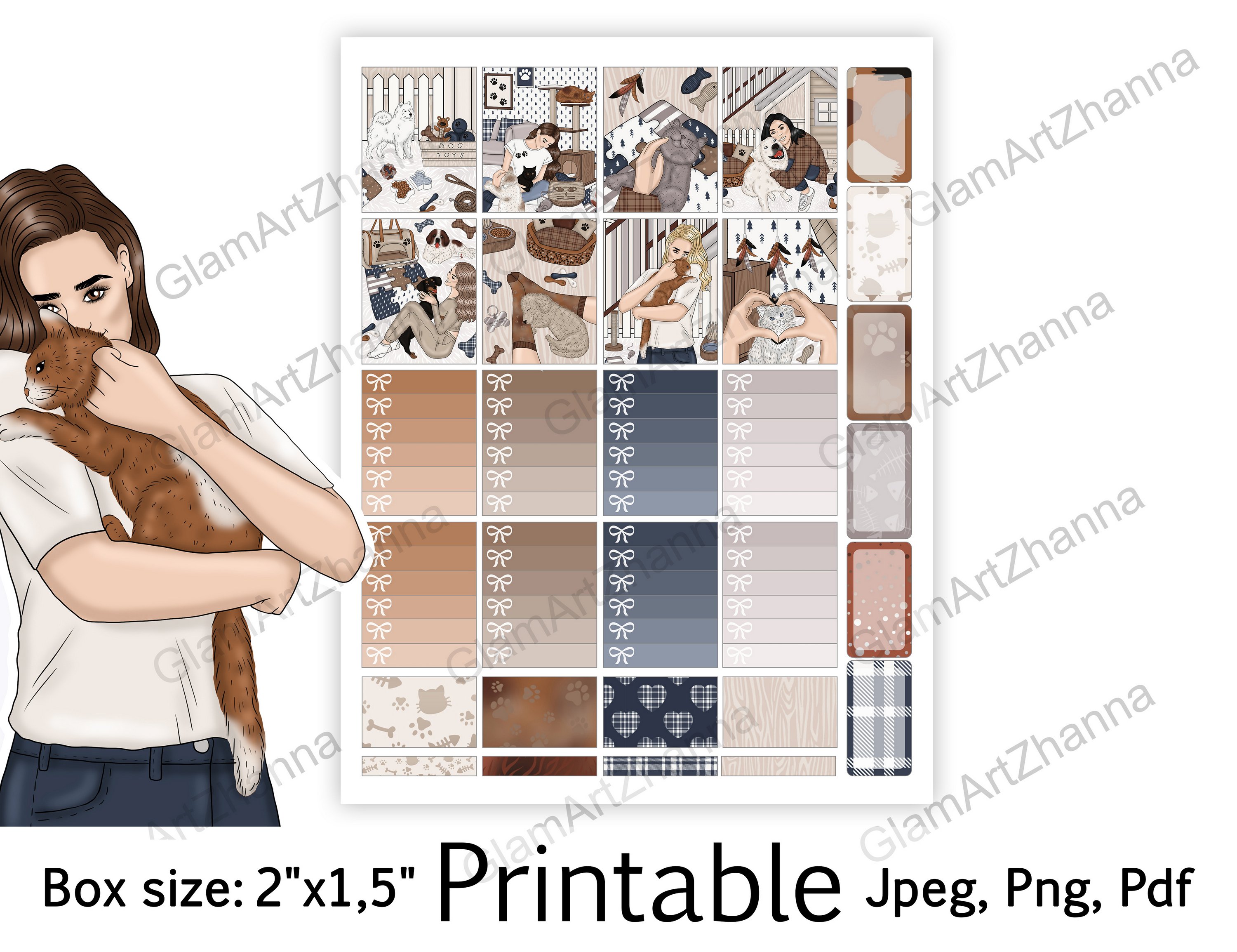 Pets Printable Cat Dog Sticker Kit Box Size 2"x1,5" view 2