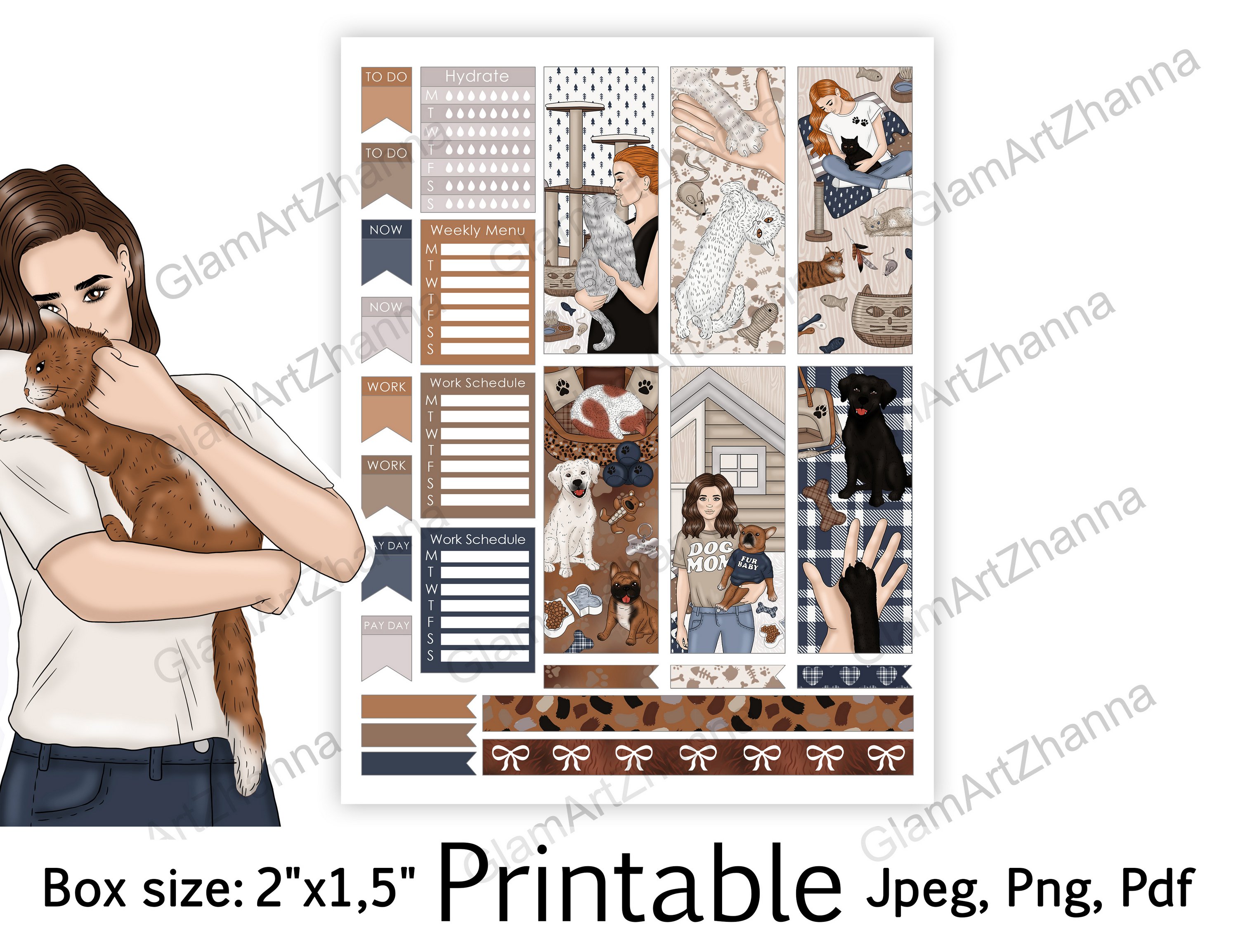 Pets Printable Cat Dog Sticker Kit Box Size 2"x1,5" view 3