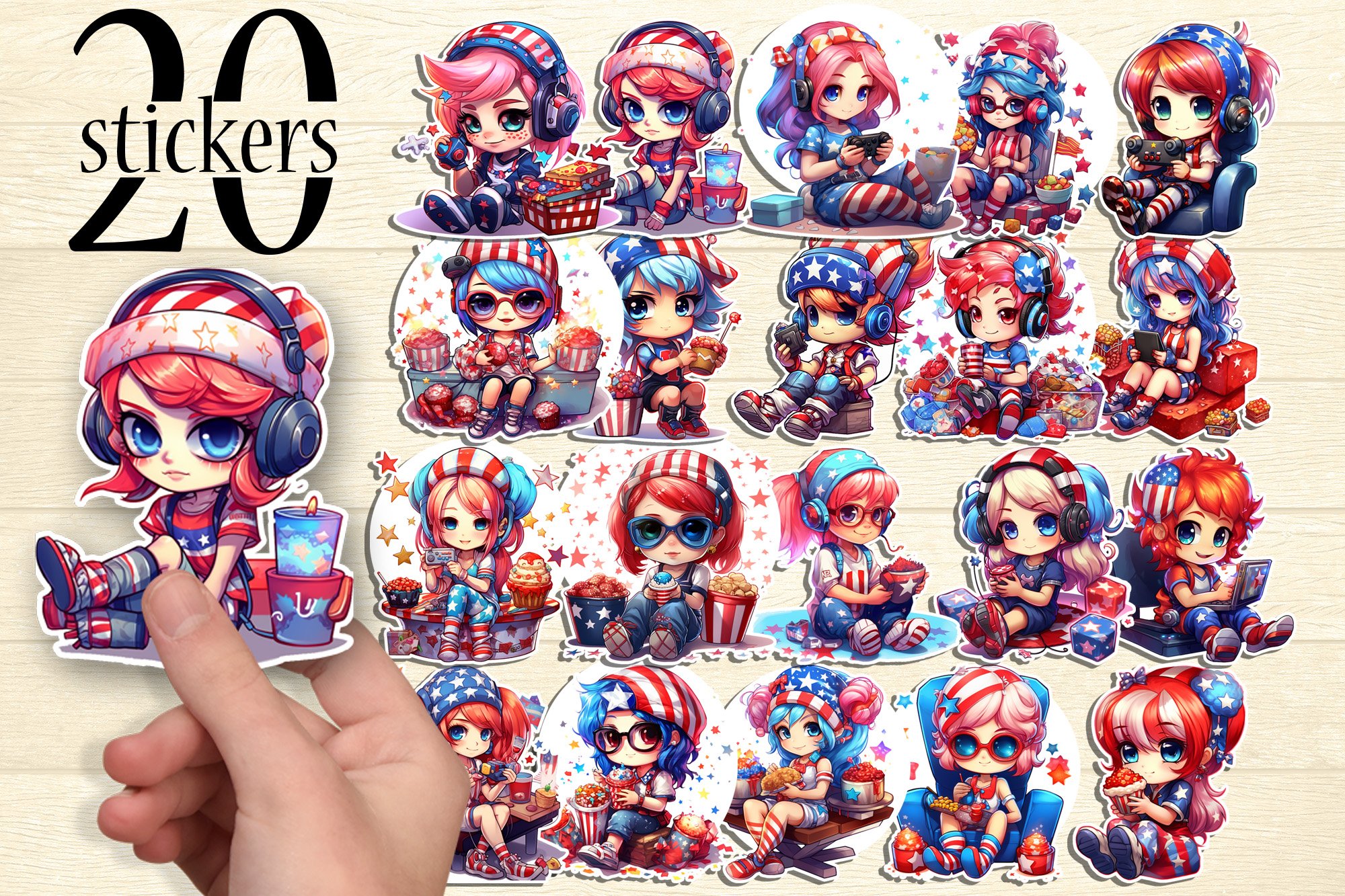 Gamer Girl Stickers - Patriotic Sticker Bundle - 4th of July