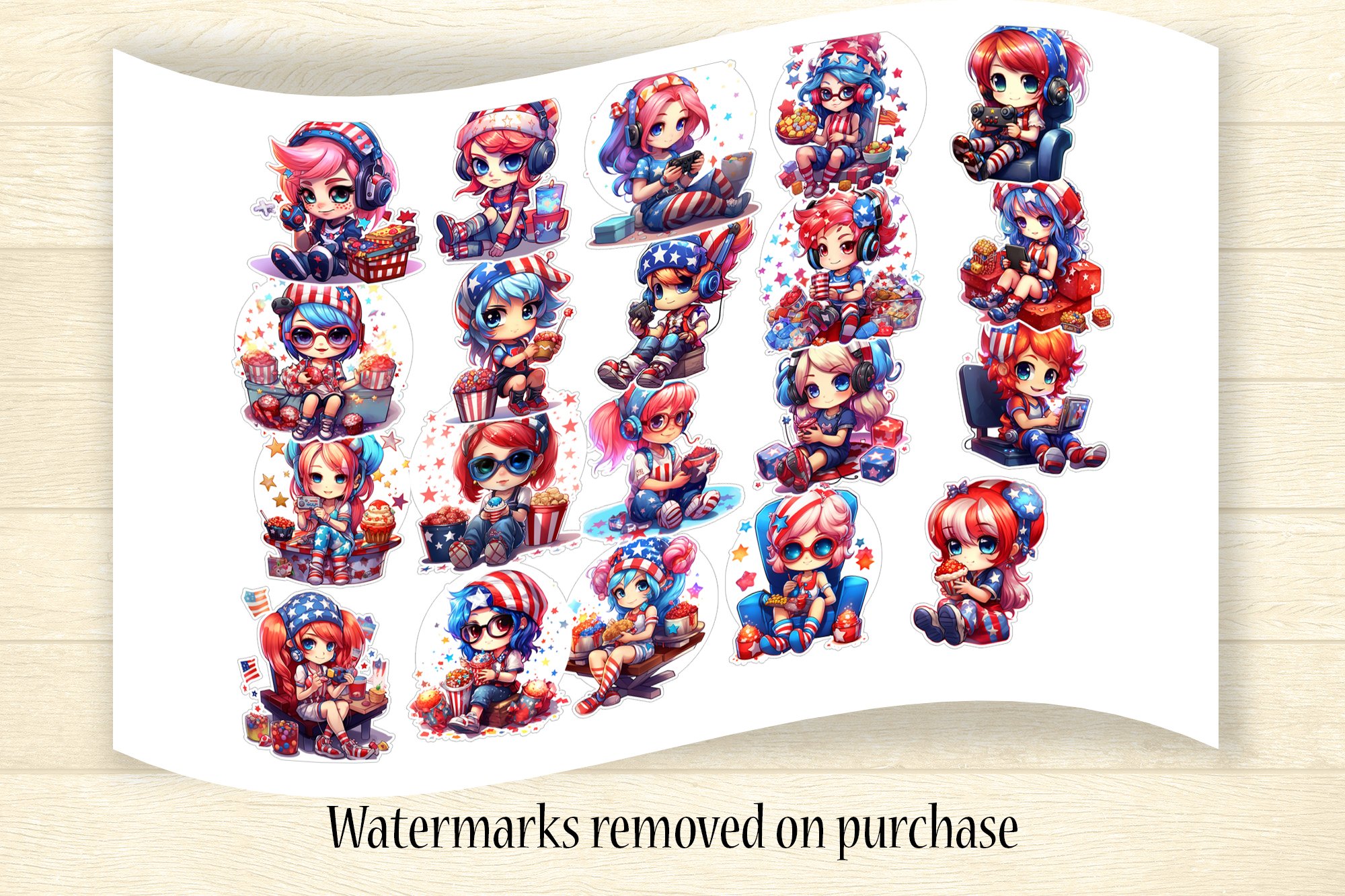 Gamer Girl Stickers - Patriotic Sticker Bundle - 4th of July view 3