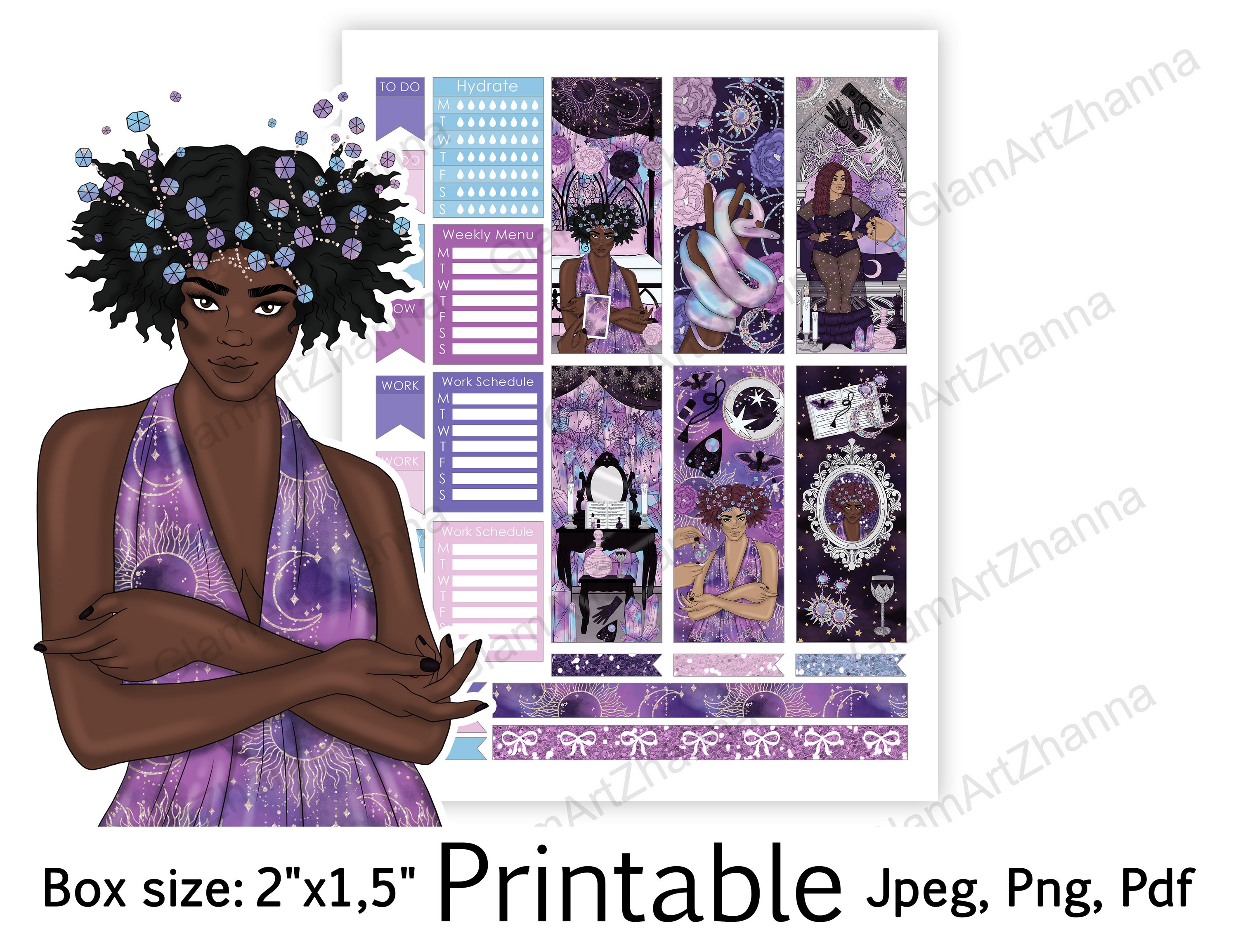 African American Mystic Printable Sticker Box Size 2"x1,5" view 2