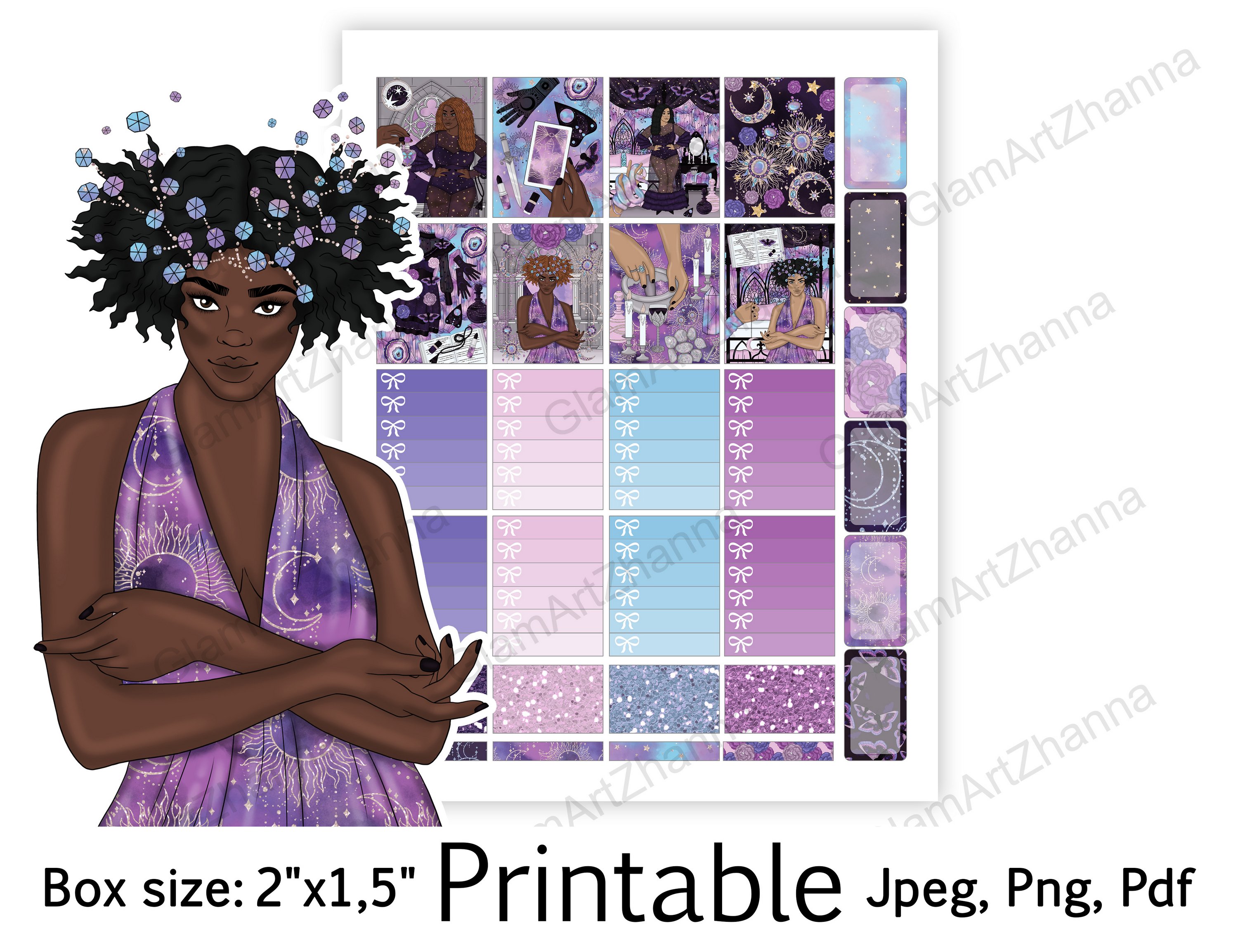African American Mystic Printable Sticker Box Size 2"x1,5" view 3