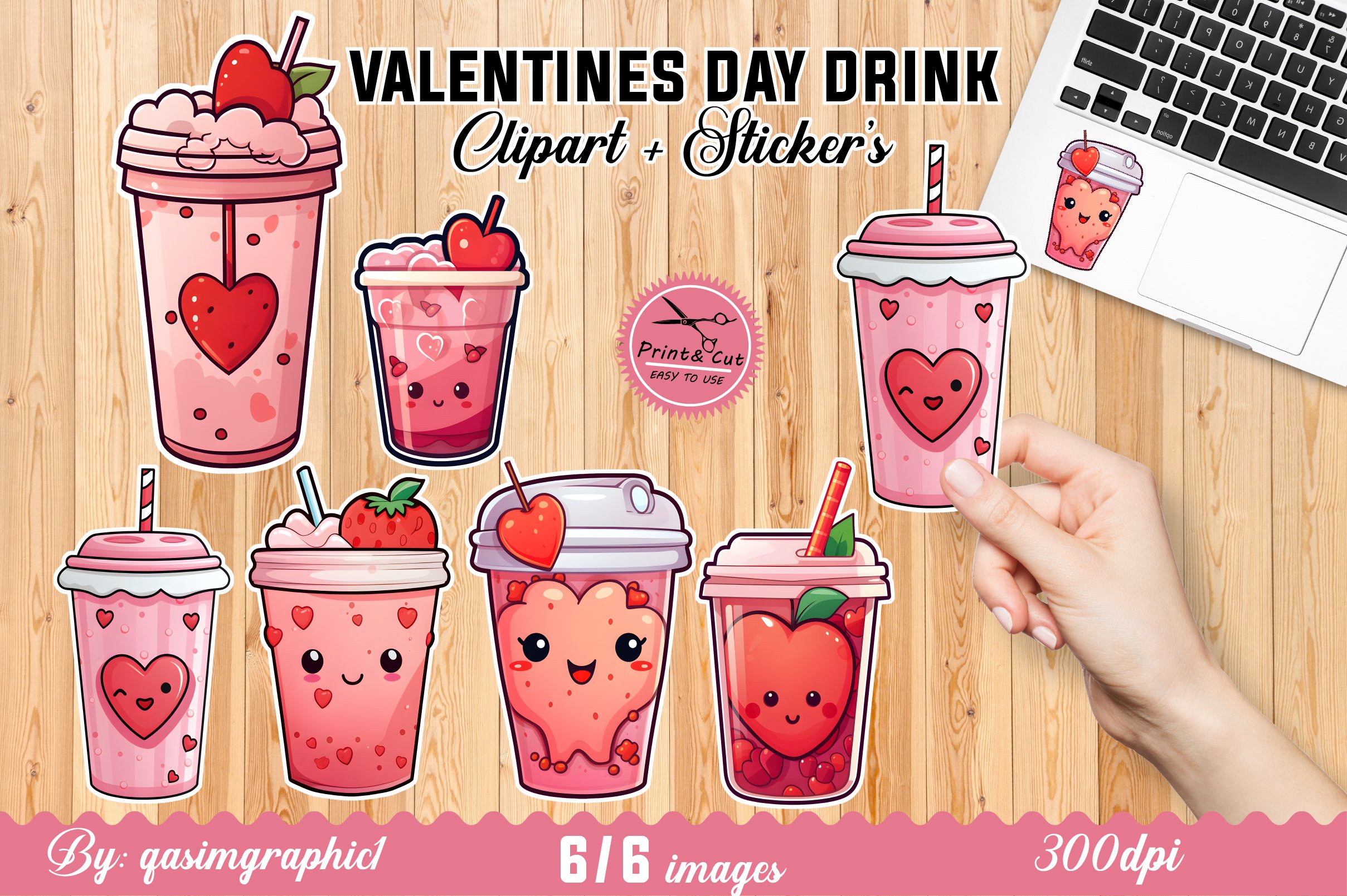 Cute Valentines Day Love Stickers, Valentines Day Drink