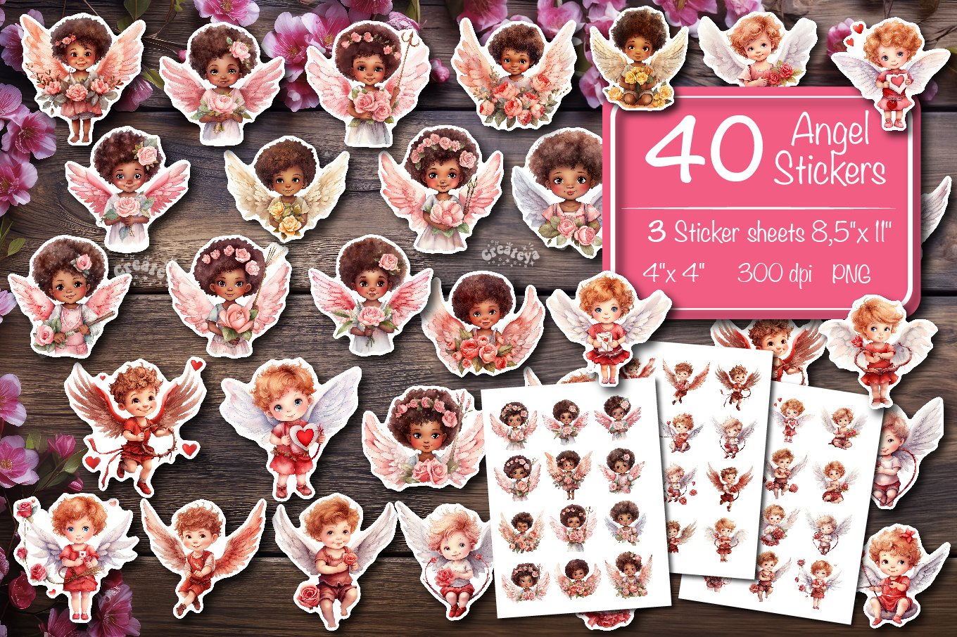 Valentine Stickers png Cute Printable Stickers Cupid Angel