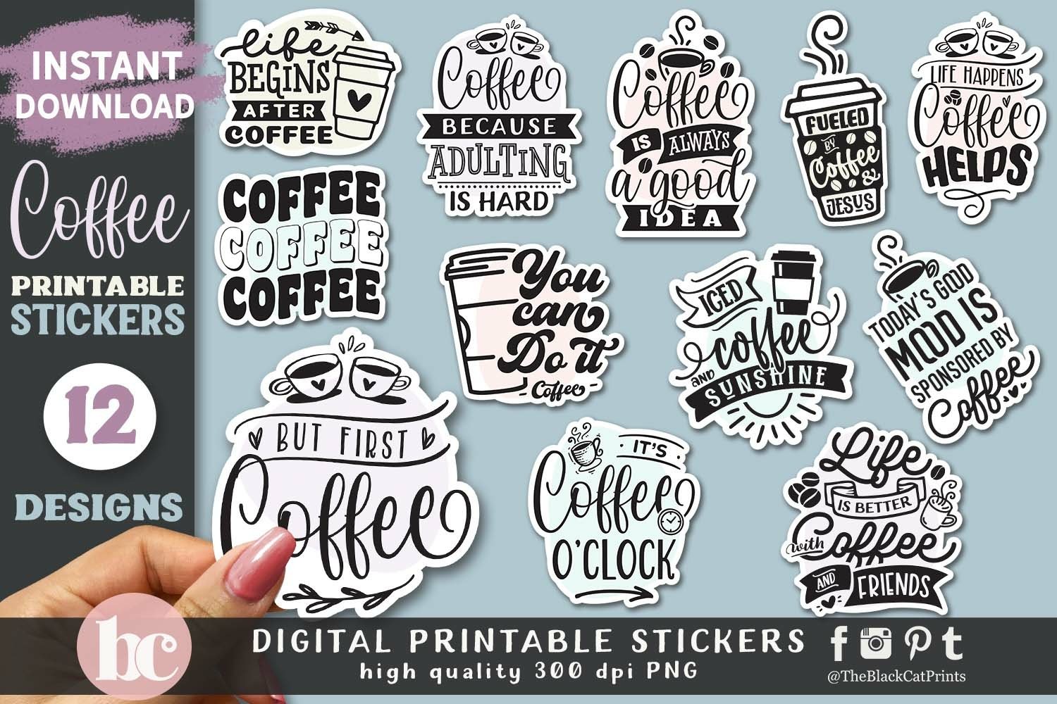 Printable Coffee Stickers | Funny Coffee Lover Stickers Pack