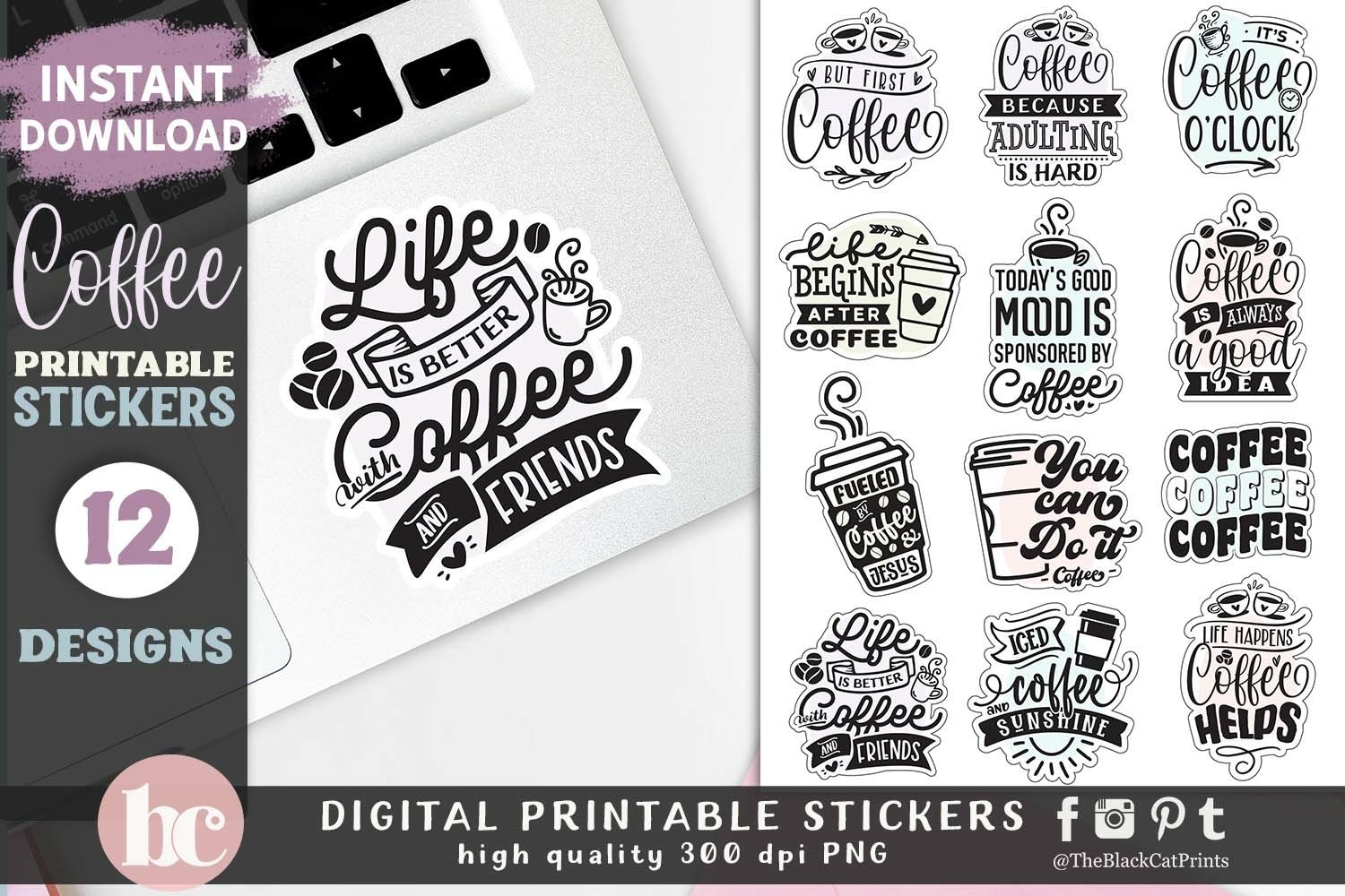 Printable Coffee Stickers | Funny Coffee Lover Stickers Pack view 3