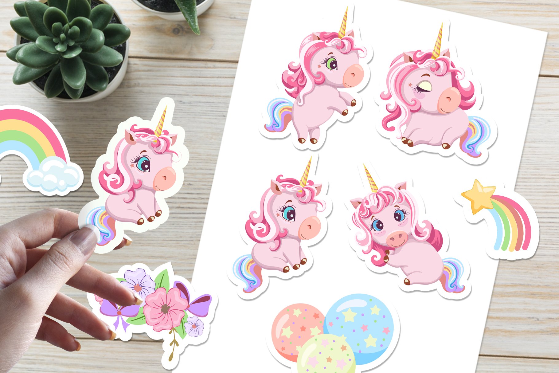 Cute Unicorns Birthday Stickers/Printable Sticker Bundle/PNG view 3