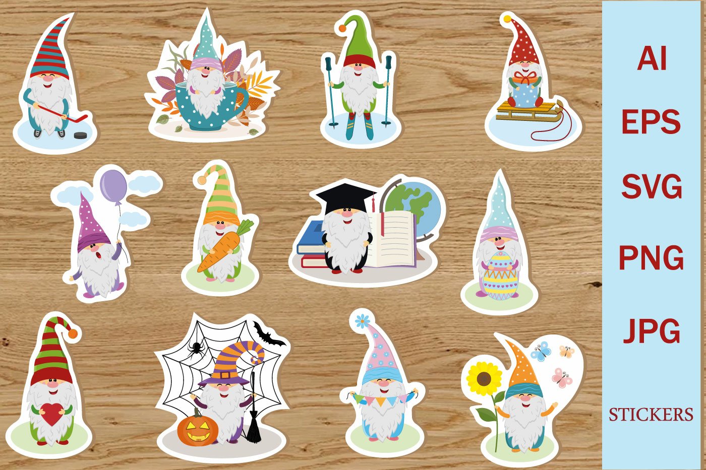 Cute gnomes characters, a set of stickers for printing