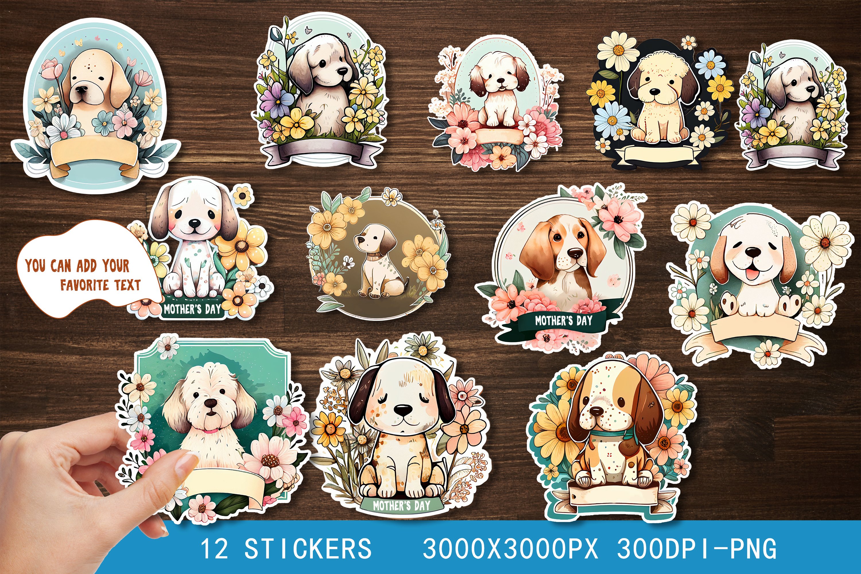 Mothers Day Cartoon Puppy Stickers Animal Stickers