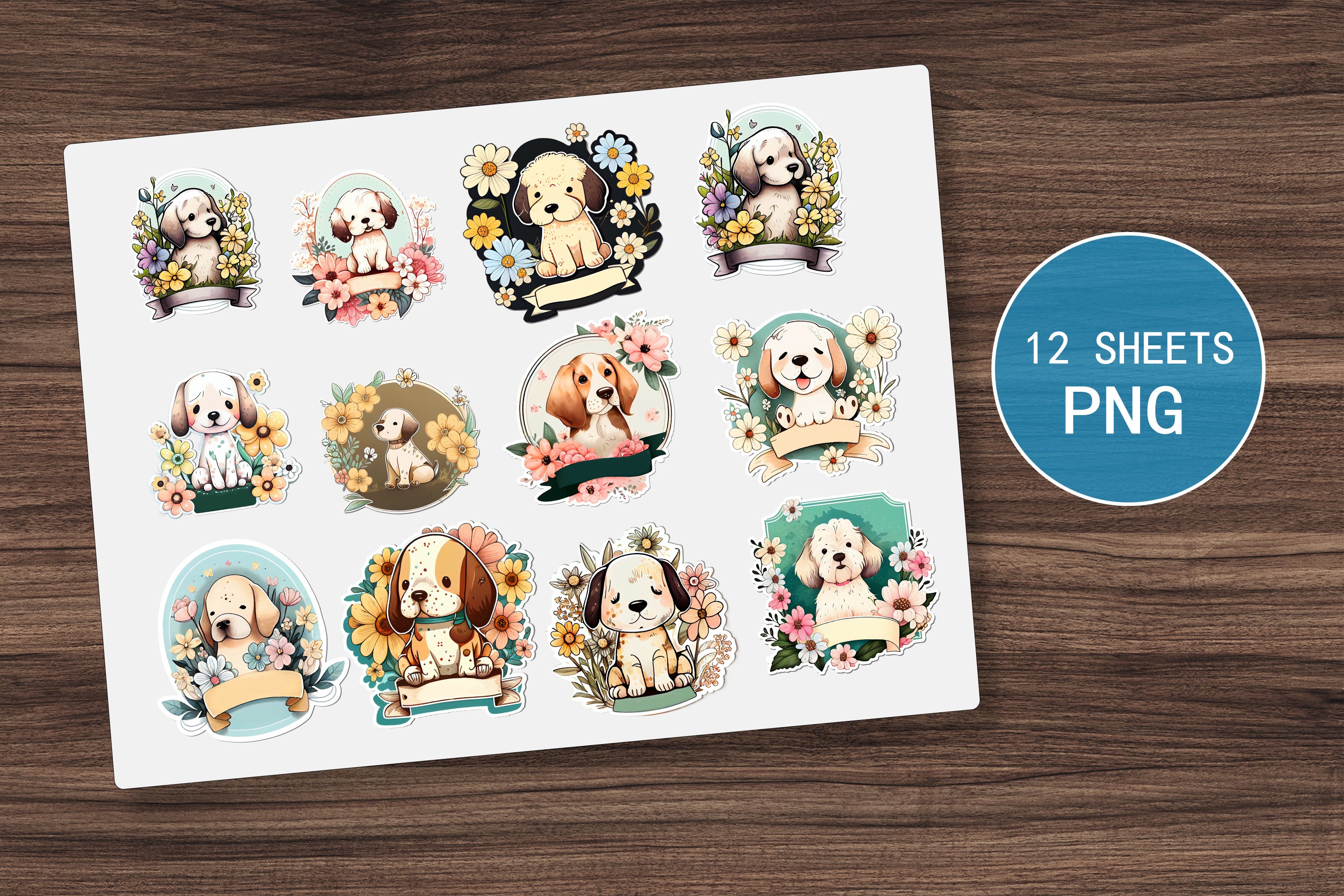 Mothers Day Cartoon Puppy Stickers Animal Stickers view 3