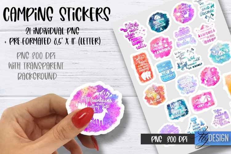 Stickers Camping Bundle. Printable Sticker Sheet PNG. v.2