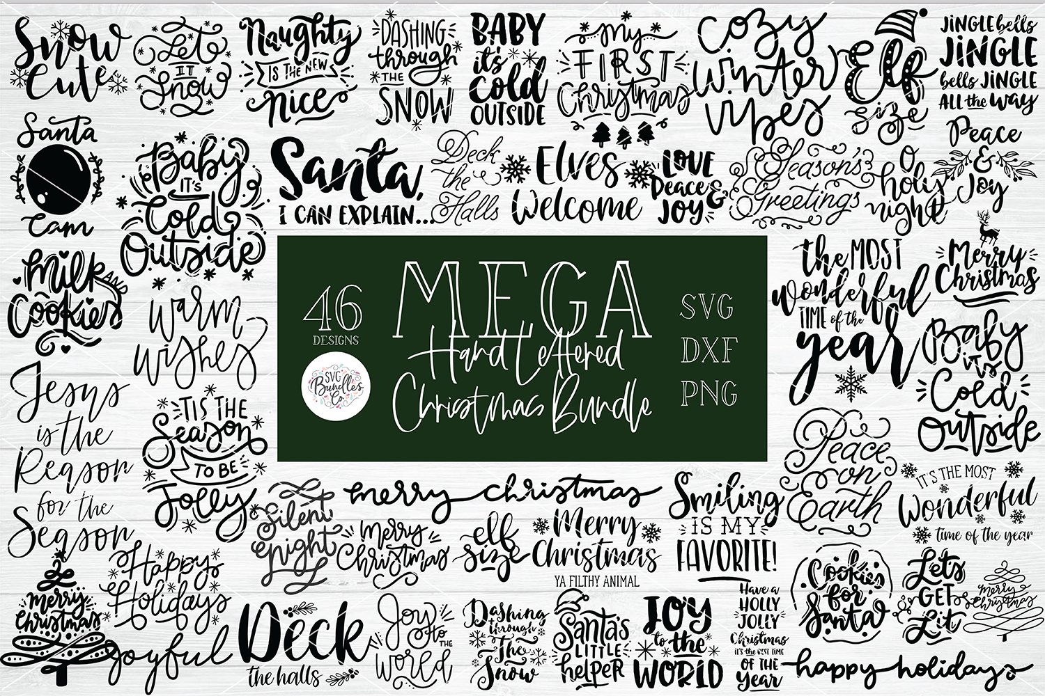 MEGA HAND LETTERED CHRISTMAS SVG BUNDLE - Also in DXF   PNG