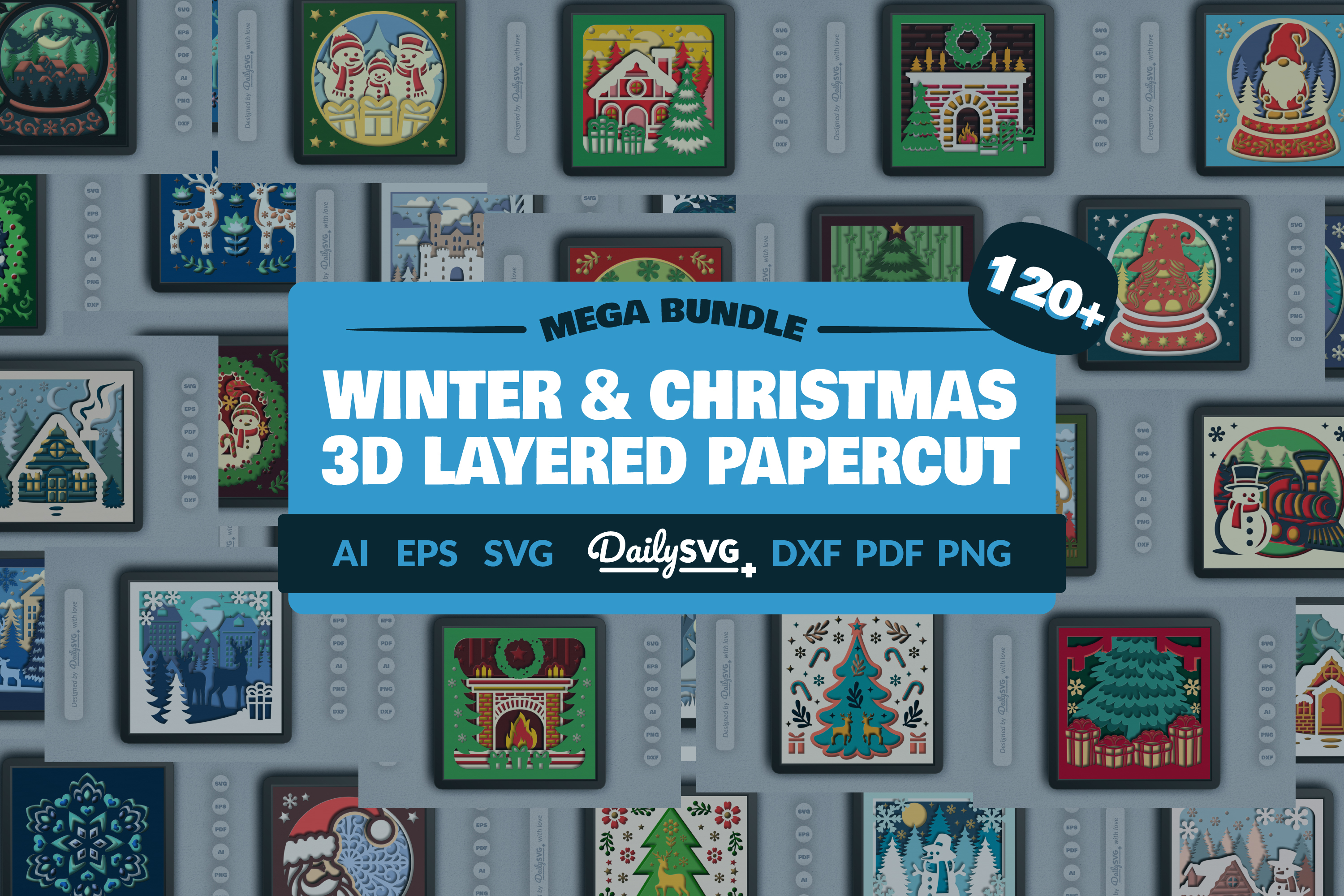 Winter   Christmas 3D Layered Papercut Bundle of 120 Items