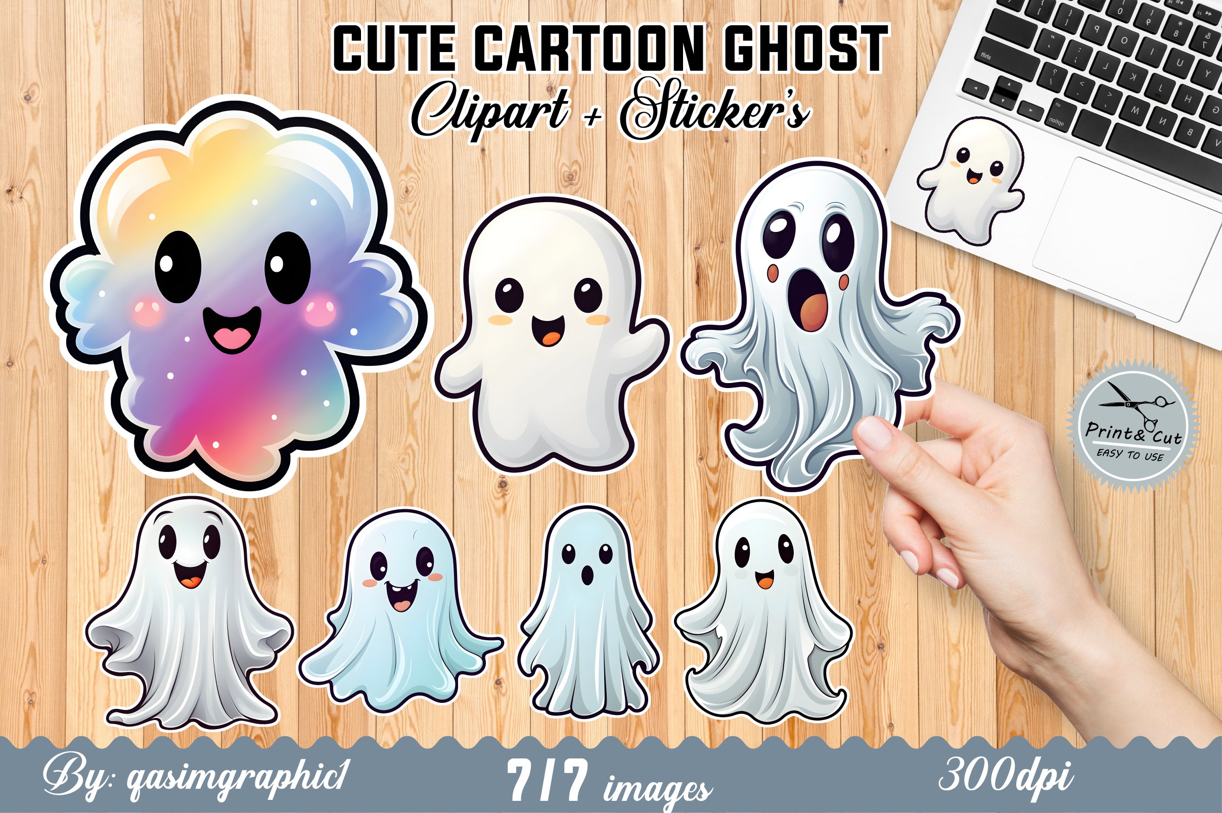 Cute Cartoon Ghosts Stickers for kids PNG, Sticker for Notes