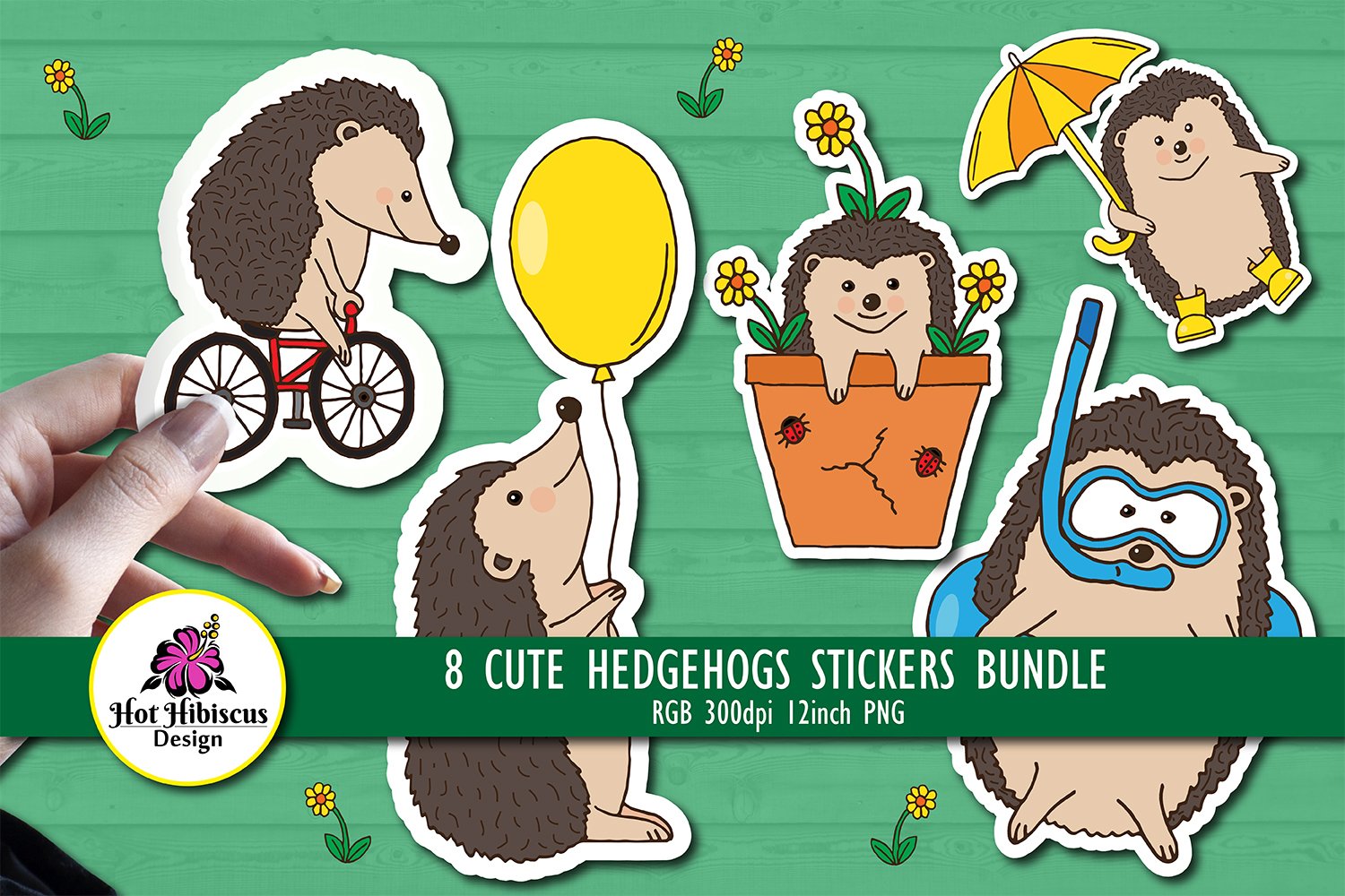 Summer Hedgehog Stickers Set, Cute Hedgehogs Sticker Bundle